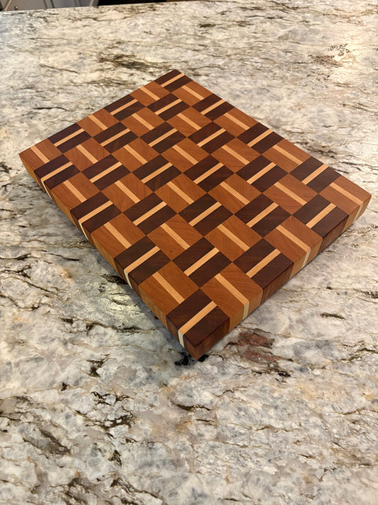 Basketweave end grain cutting board/chopping block Sapele, Cherry and Maple