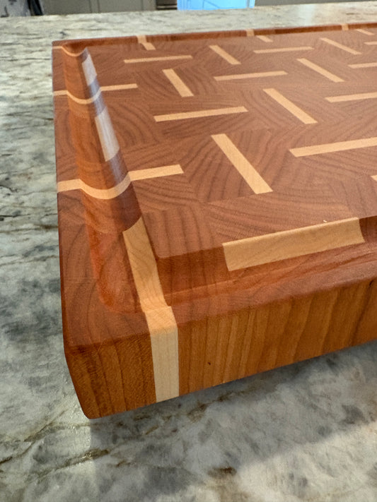 Basket Weave End Grain Brisket board with juice groove (Cherry and Maple)