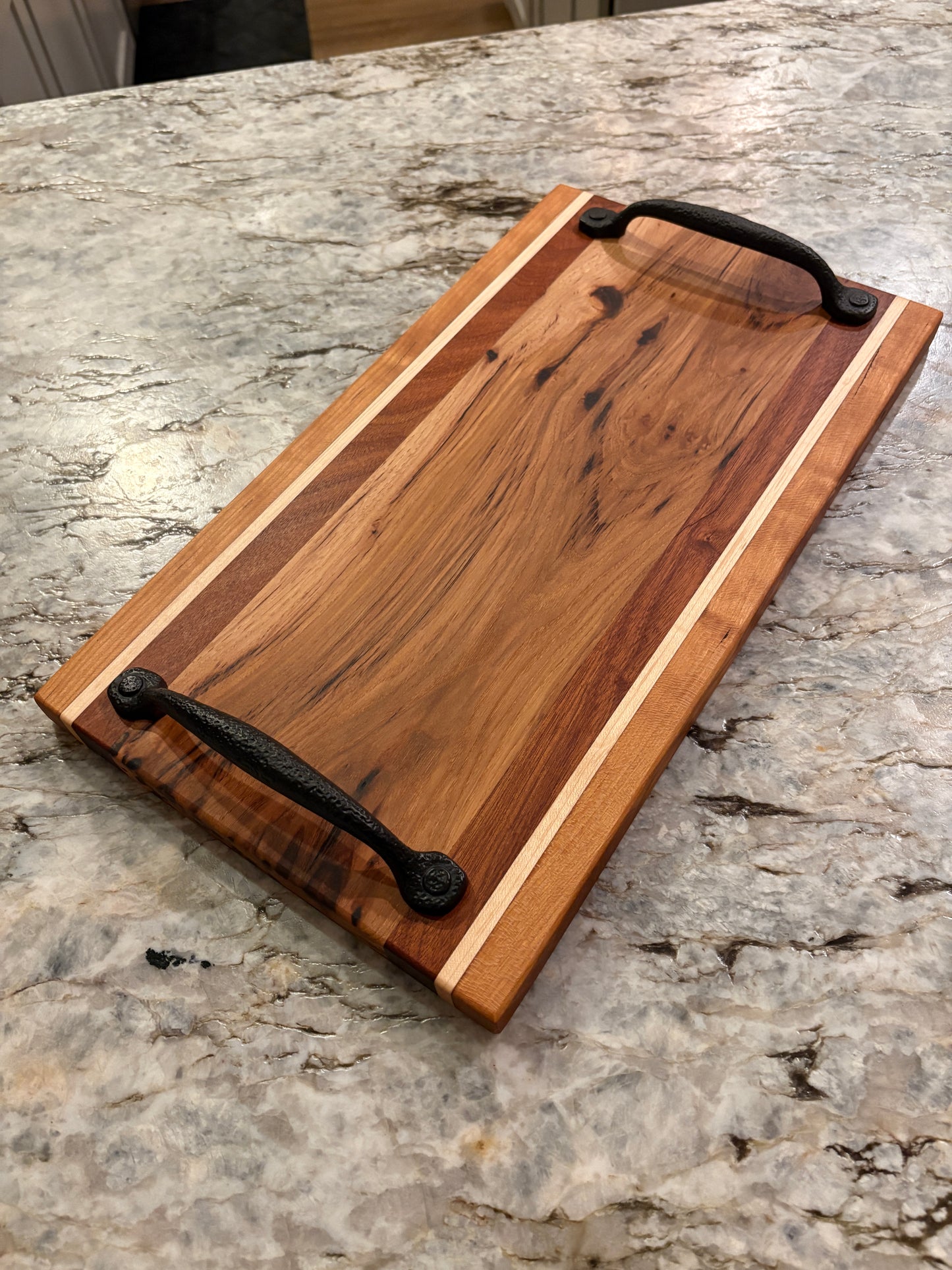 Spalted Maple, Sapele, Maple, and Cherry Serving/Charcuterie Board with handles