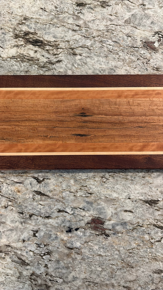 Birdseye/spalted maple, cherry, maple and sapele Serving/Charcuterie Board with handles