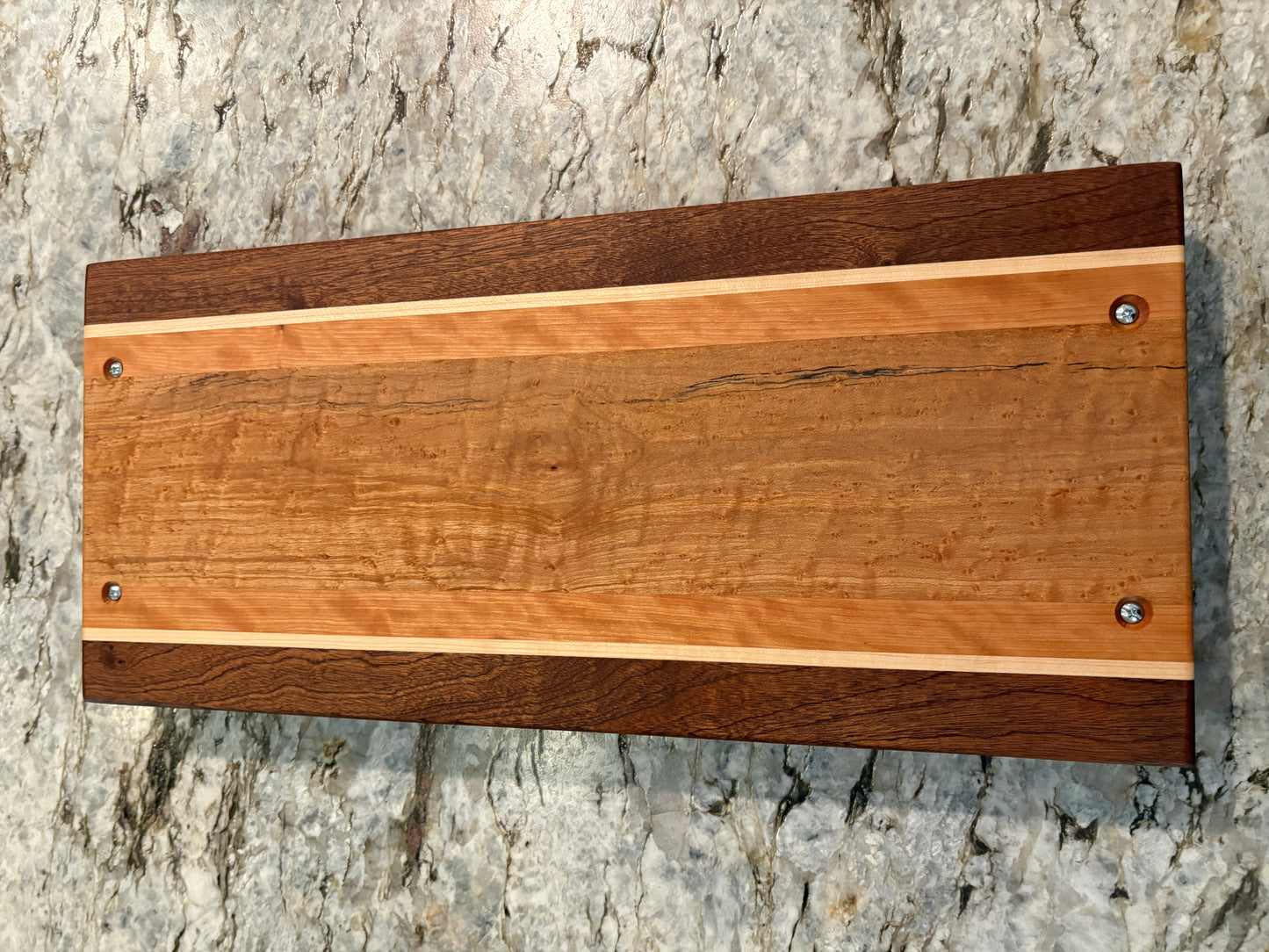 Birdseye/spalted maple, cherry, maple and sapele Serving/Charcuterie Board with handles