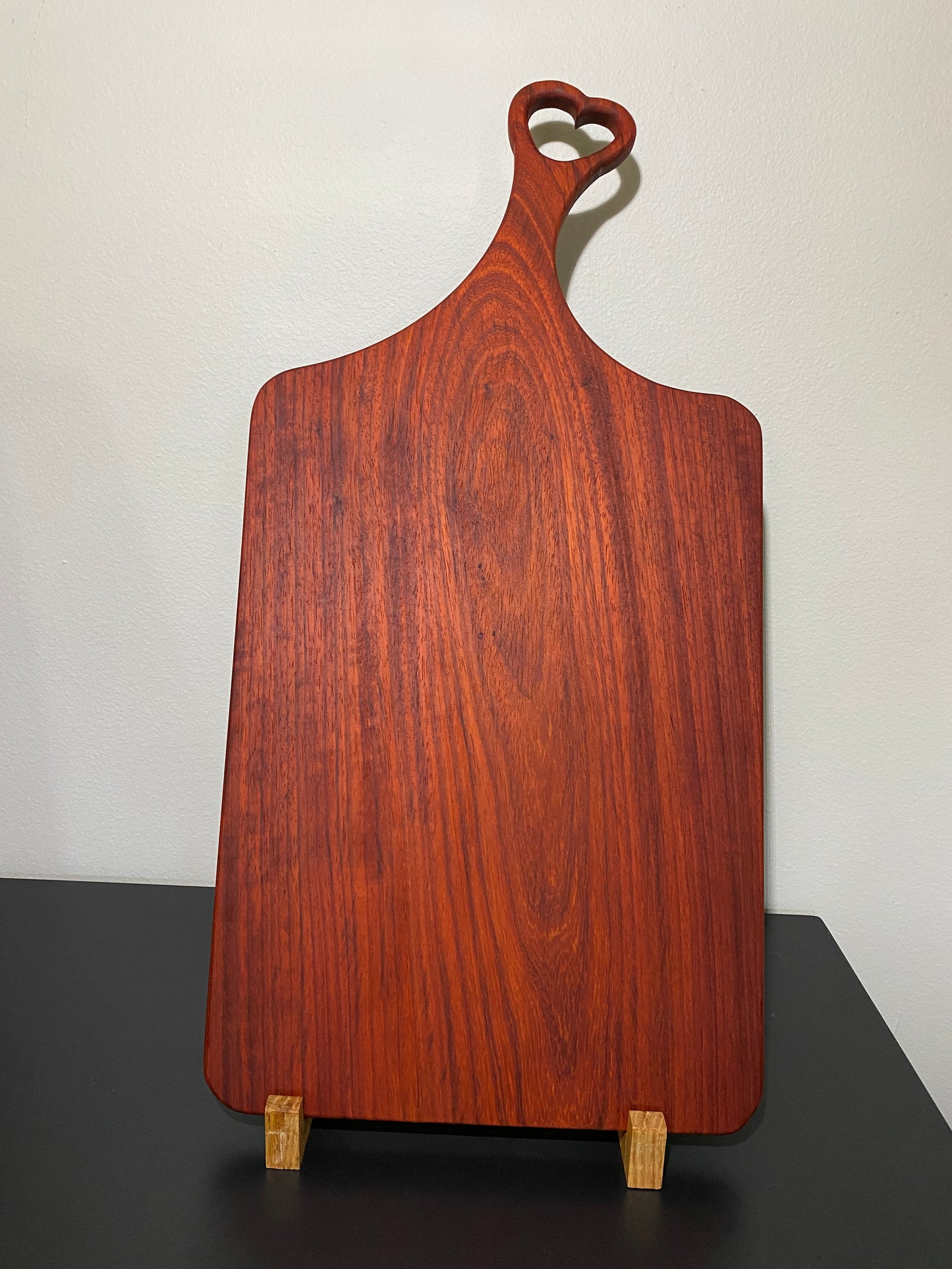 Classic padauk charcuterie board with heart handle