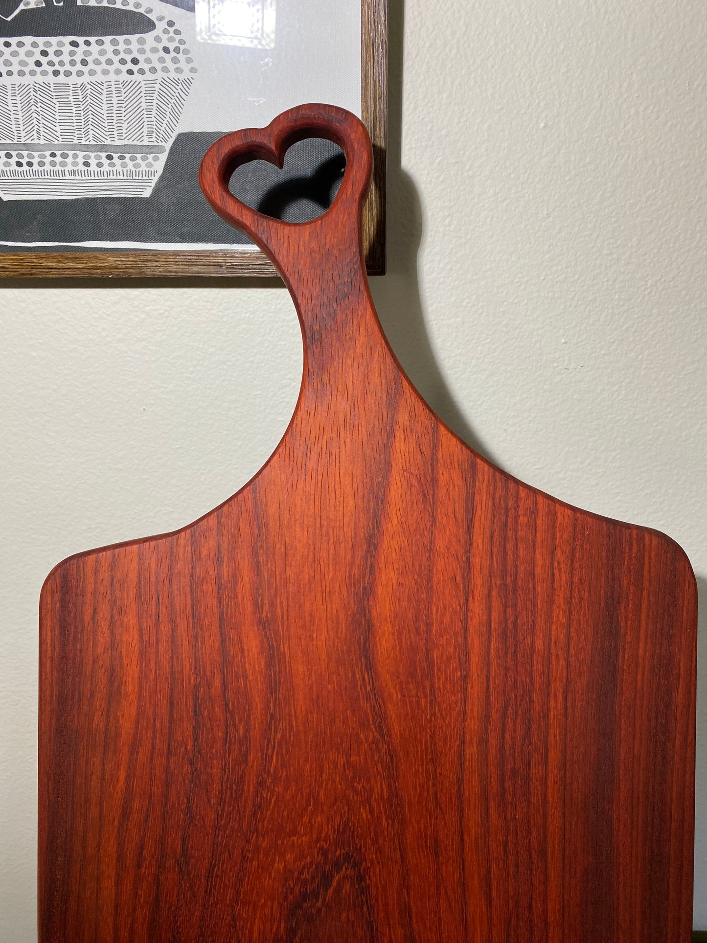 Classic padauk charcuterie board with heart handle