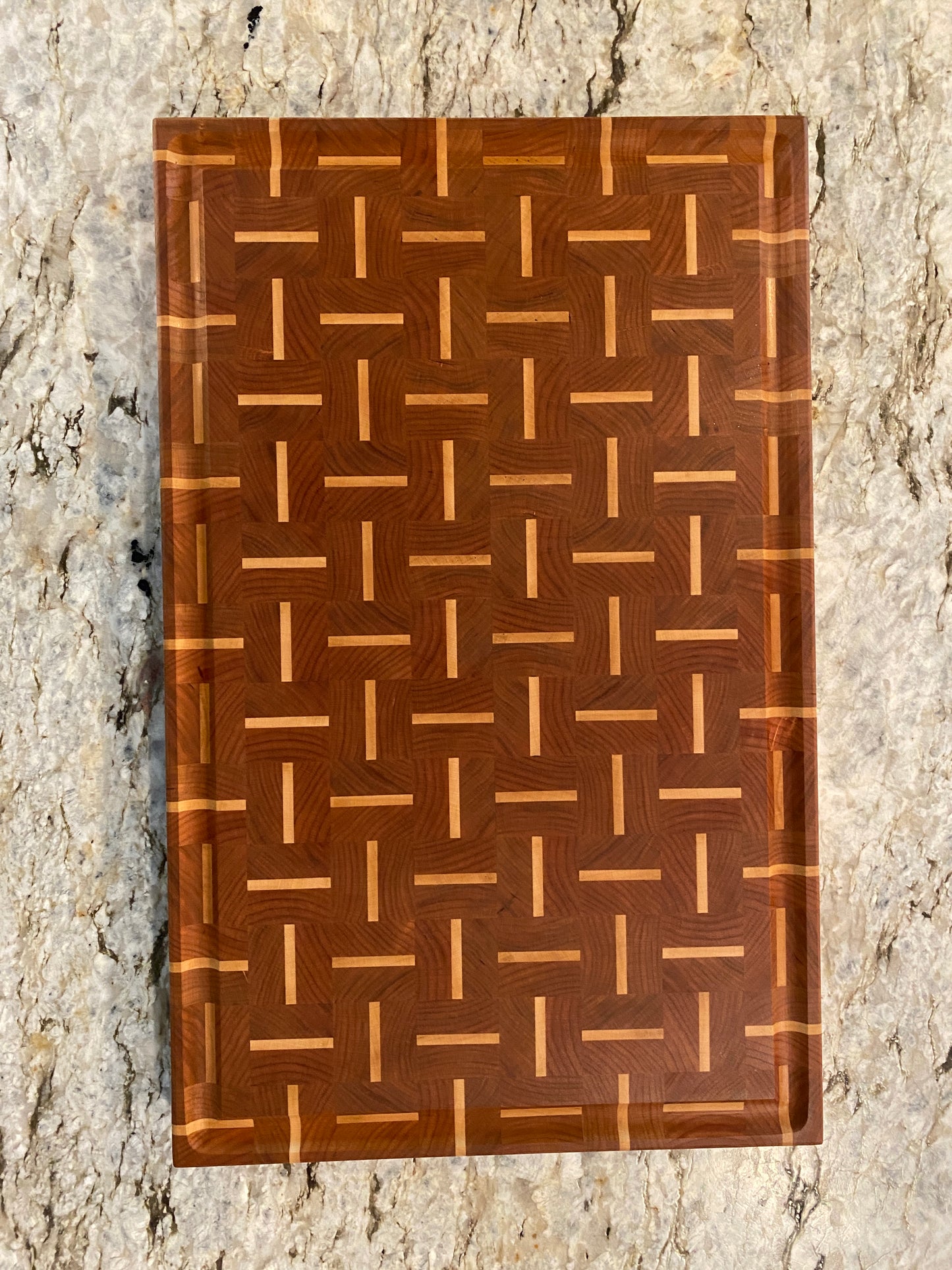 Basket Weave End Grain Brisket board with juice groove (Cherry and Maple)