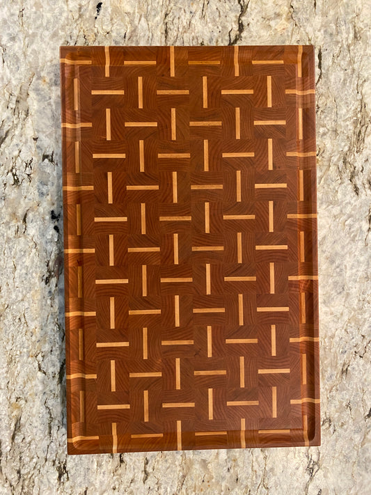Basket Weave End Grain Brisket board with juice groove (Cherry and Maple)