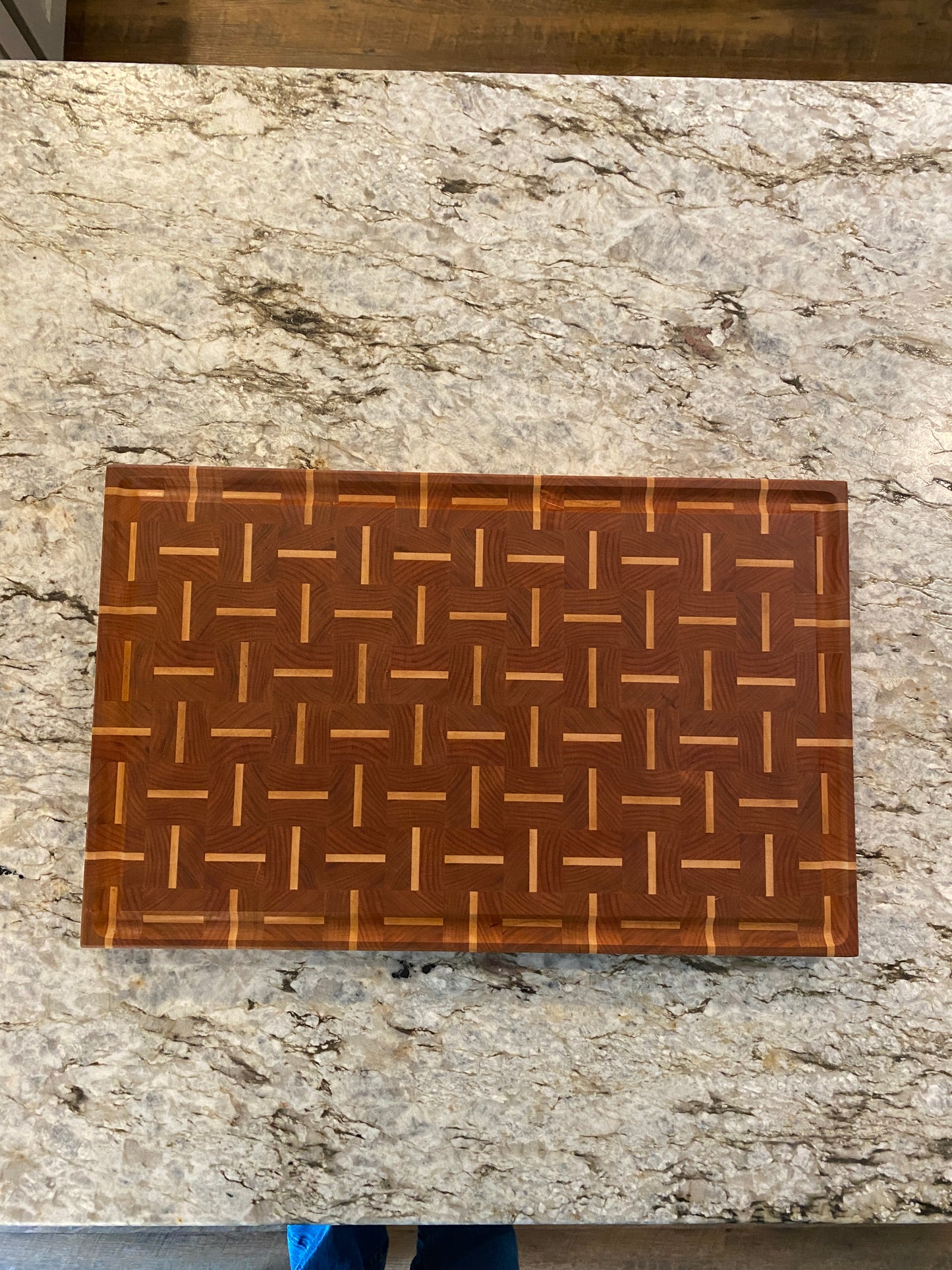 Basket Weave End Grain Brisket board with juice groove (Cherry and Maple)