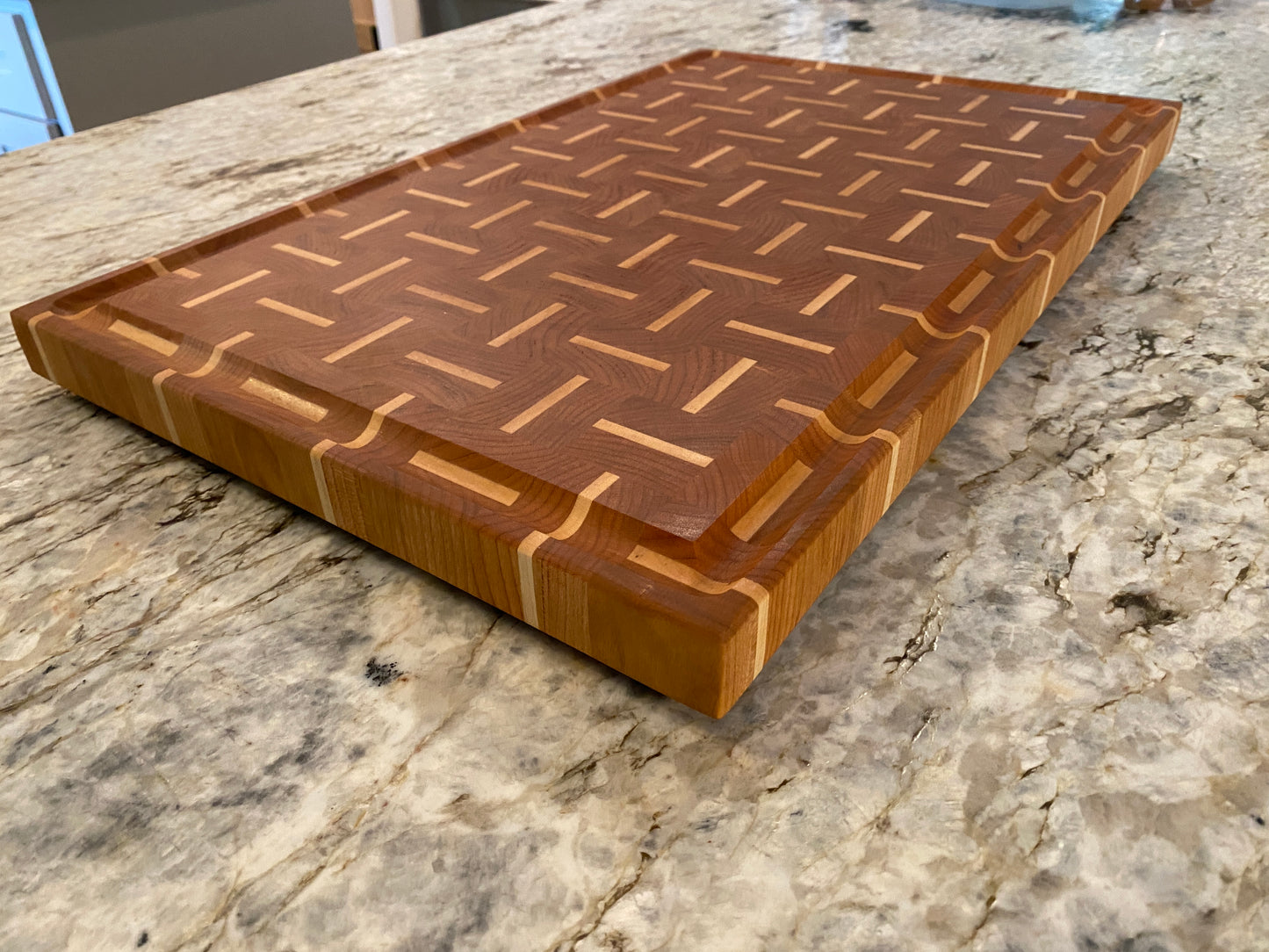 Basket Weave End Grain Brisket board with juice groove (Cherry and Maple)
