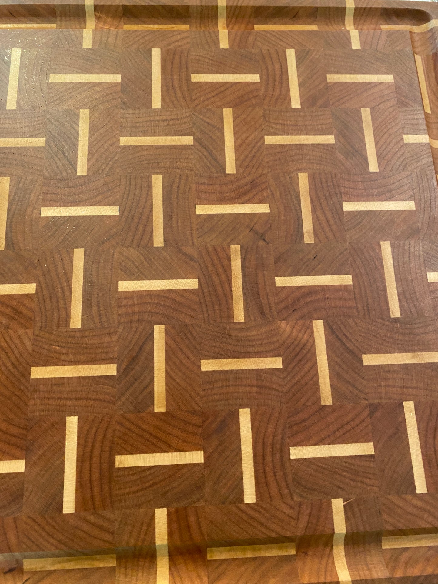 Basket Weave End Grain Brisket board with juice groove (Cherry and Maple)