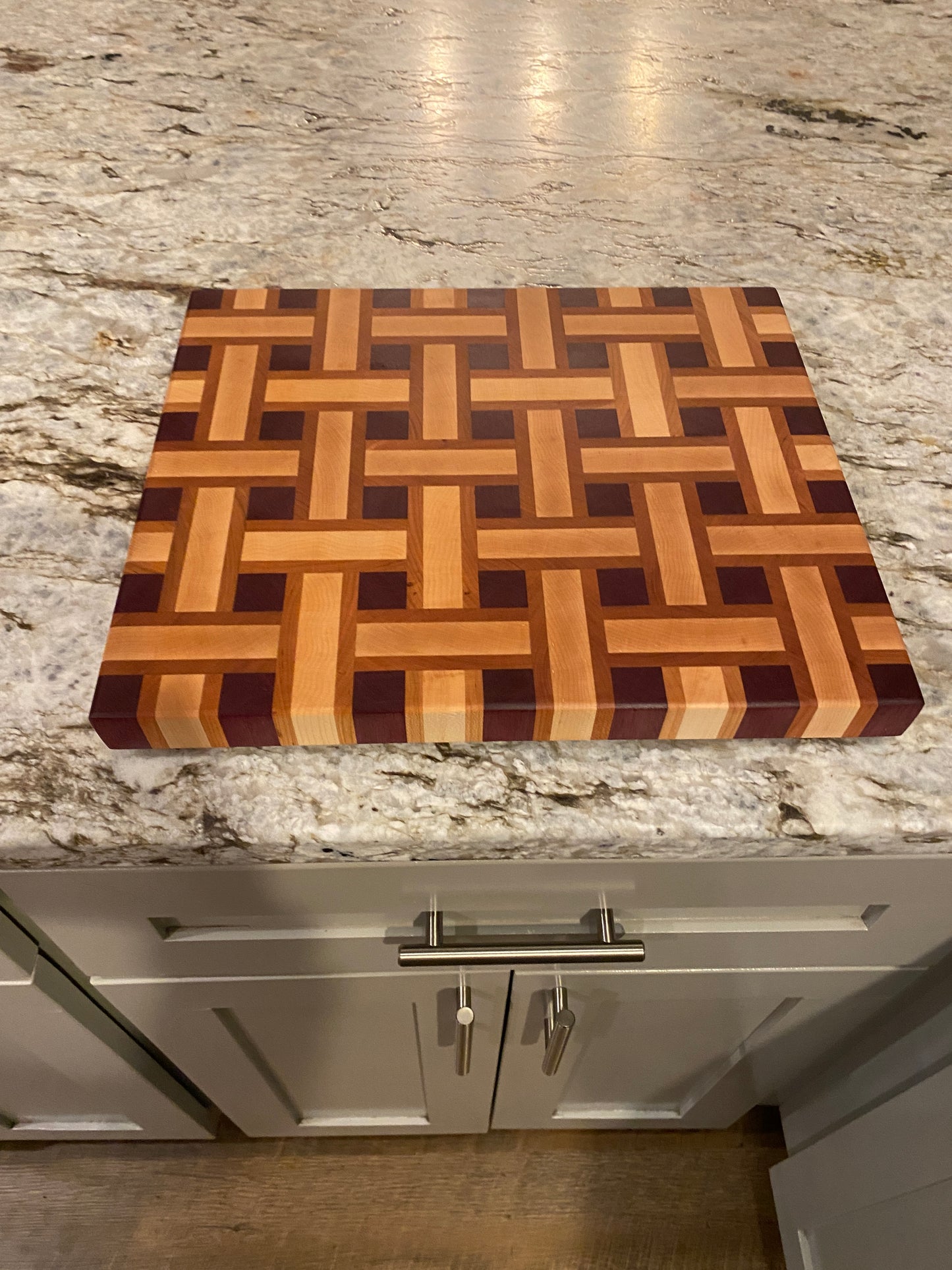 Basketweave end grain cutting board/chopping block Maple, Cherry, and Purple Heart