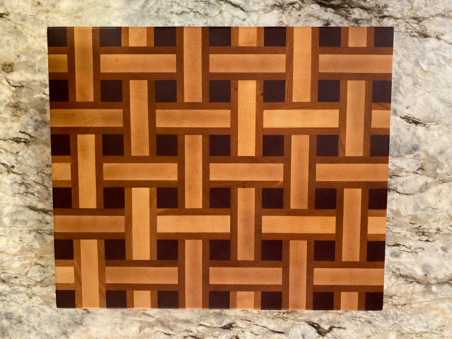 Basketweave end grain cutting board/chopping block Maple, Cherry, and Purple Heart