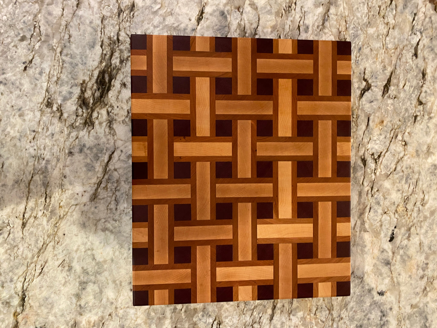 Basketweave end grain cutting board/chopping block Maple, Cherry, and Purple Heart