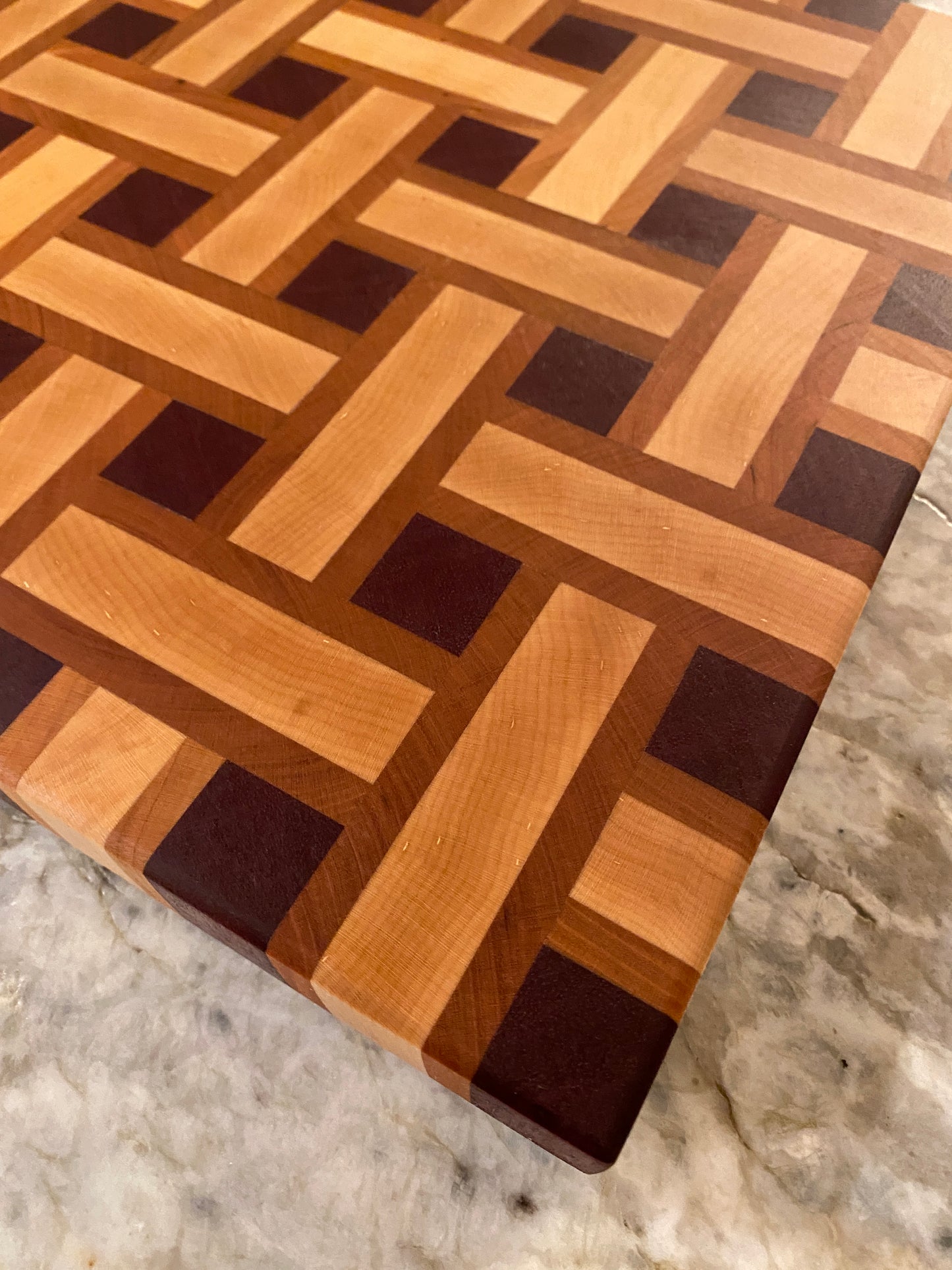 Basketweave end grain cutting board/chopping block Maple, Cherry, and Purple Heart