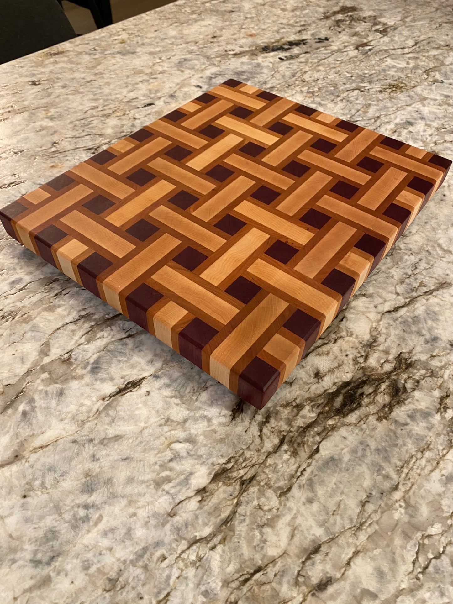 Basketweave end grain cutting board/chopping block Maple, Cherry, and Purple Heart