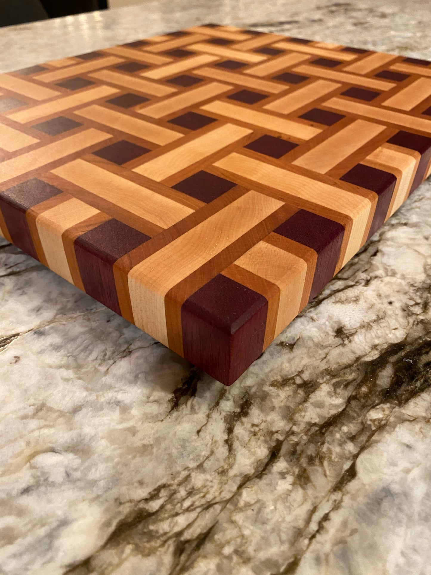 Basketweave end grain cutting board/chopping block Maple, Cherry, and Purple Heart