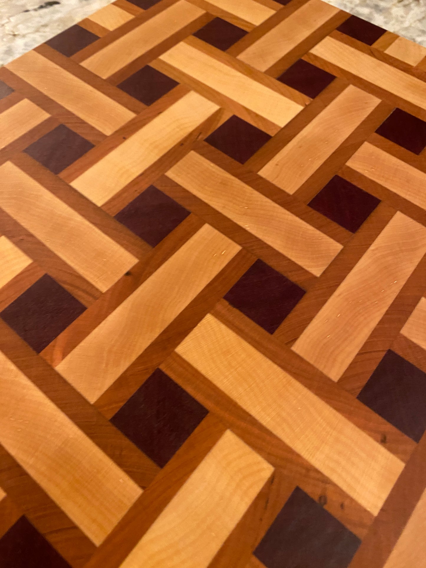 Basketweave end grain cutting board/chopping block Maple, Cherry, and Purple Heart