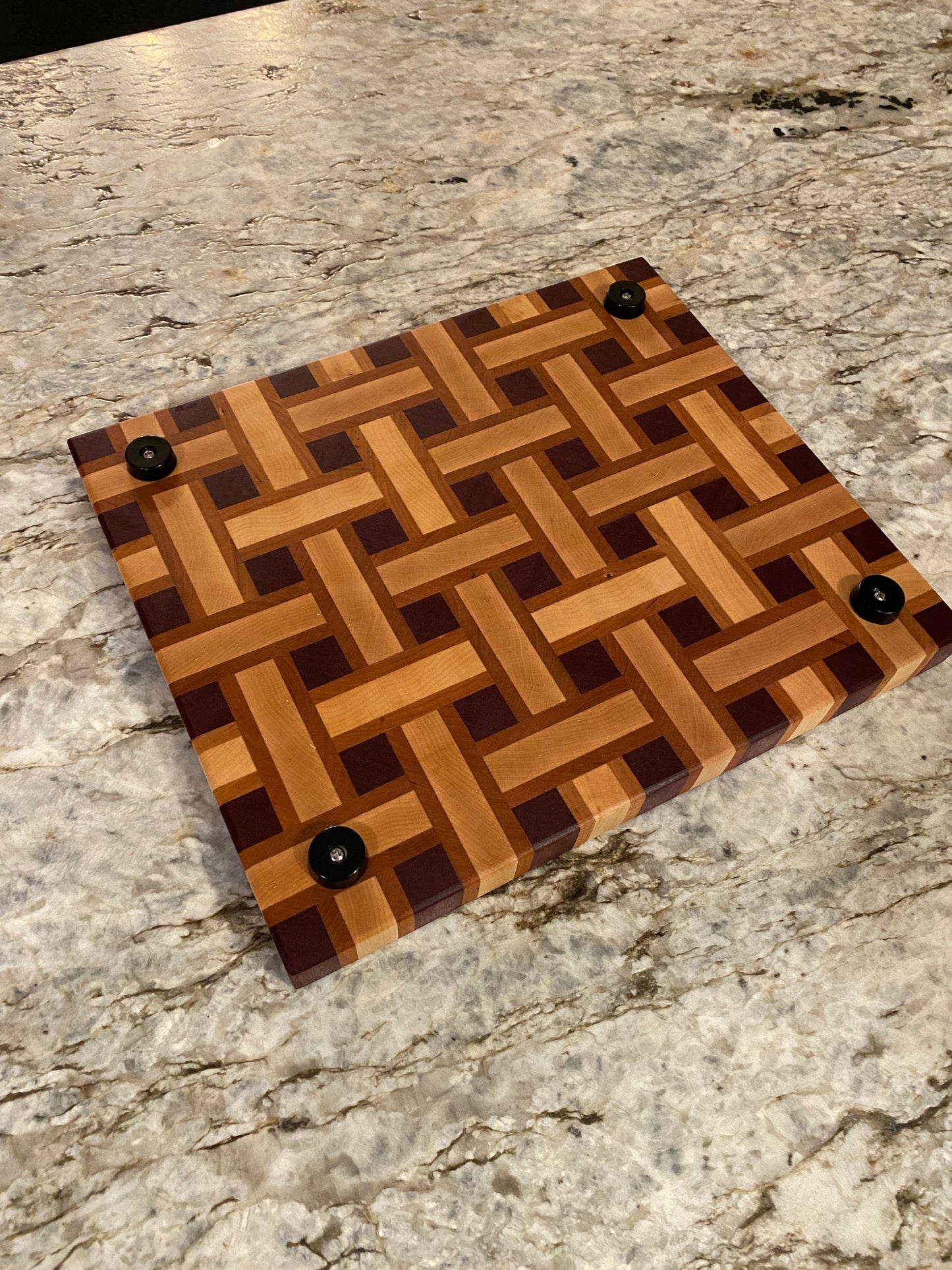 Basketweave end grain cutting board/chopping block Maple, Cherry, and Purple Heart