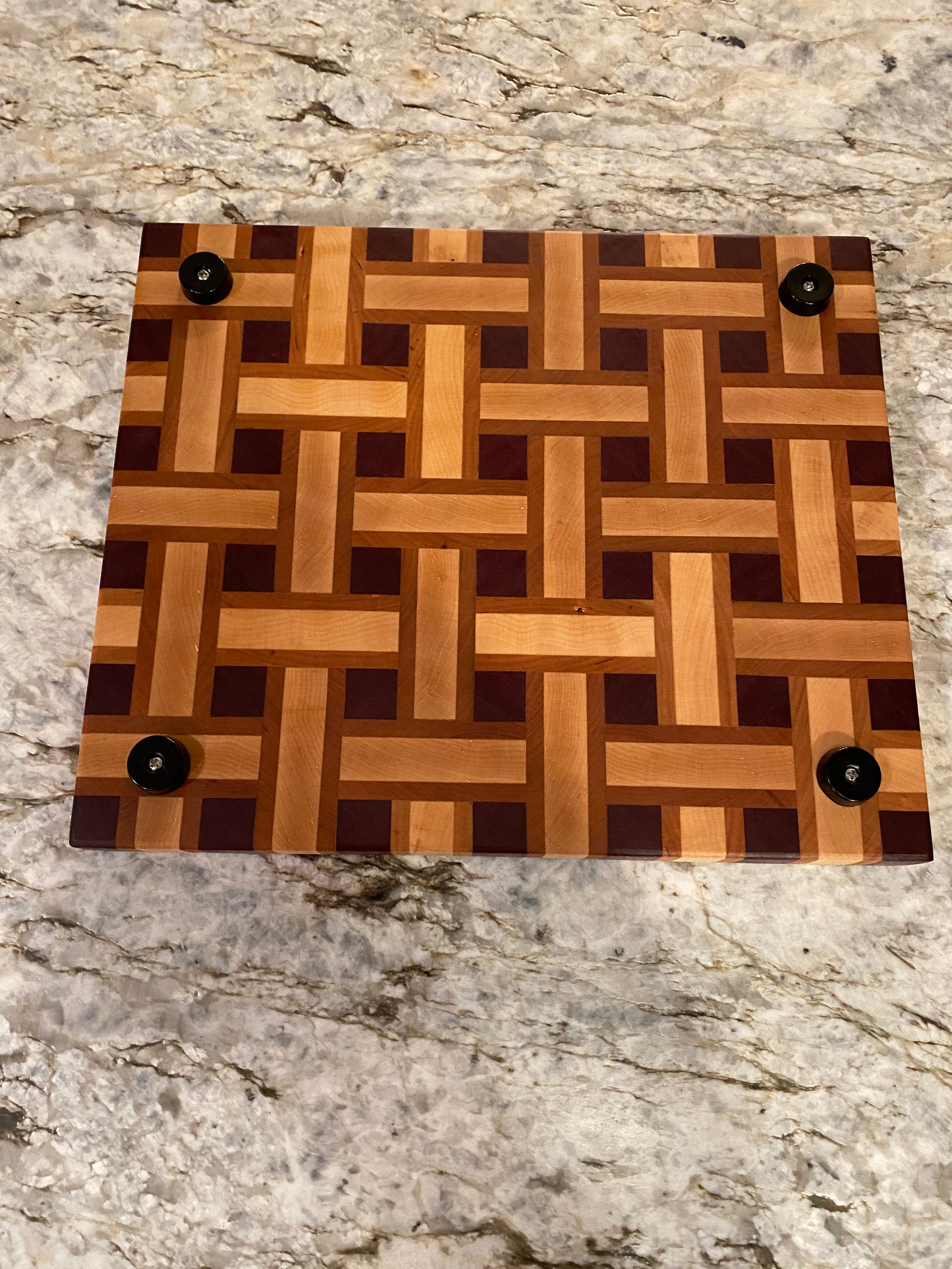 Basketweave end grain cutting board/chopping block Maple, Cherry, and Purple Heart