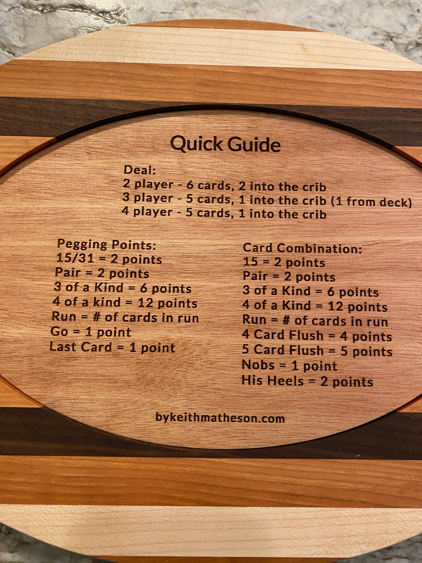 Cribbage board - Cherry, Walnut Maple (Customizable) - 4 lane