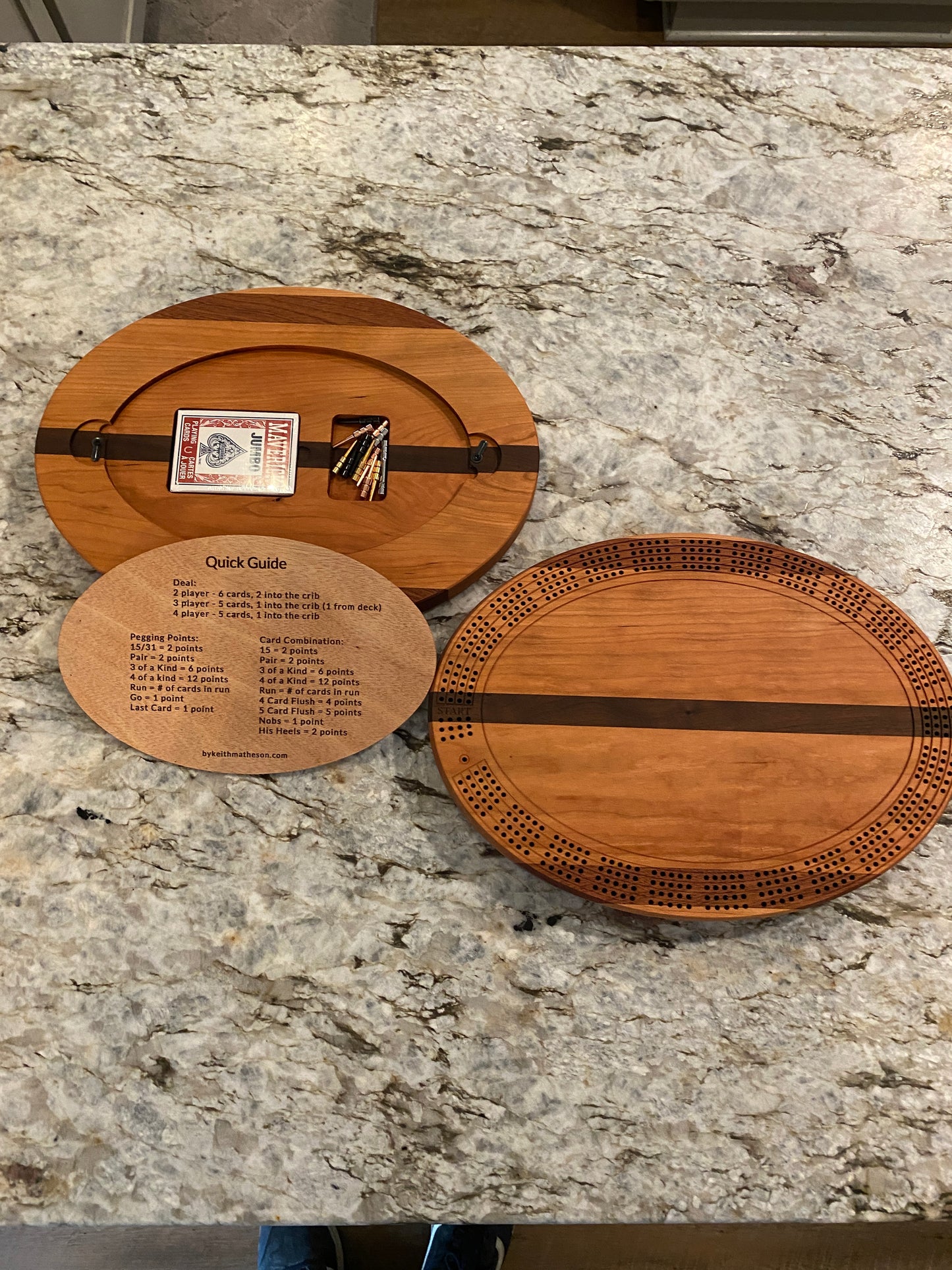 Cribbage board - Cherry, Walnut, and Sapele (Customizable) - 4 lane