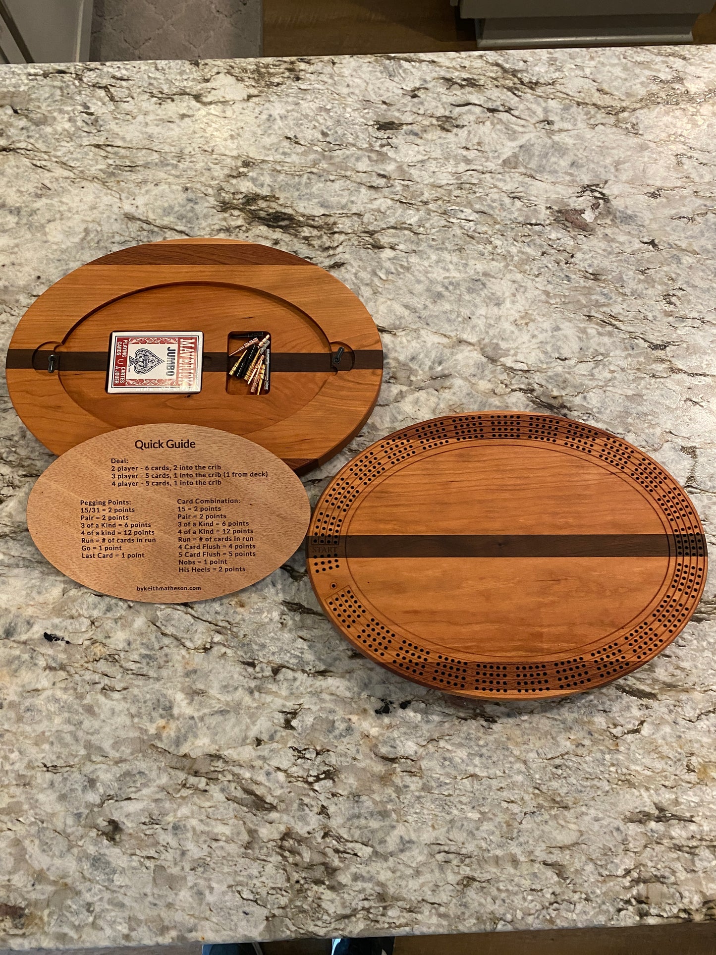 Cribbage board - Cherry, Walnut, and Sapele (Customizable) - 4 lane
