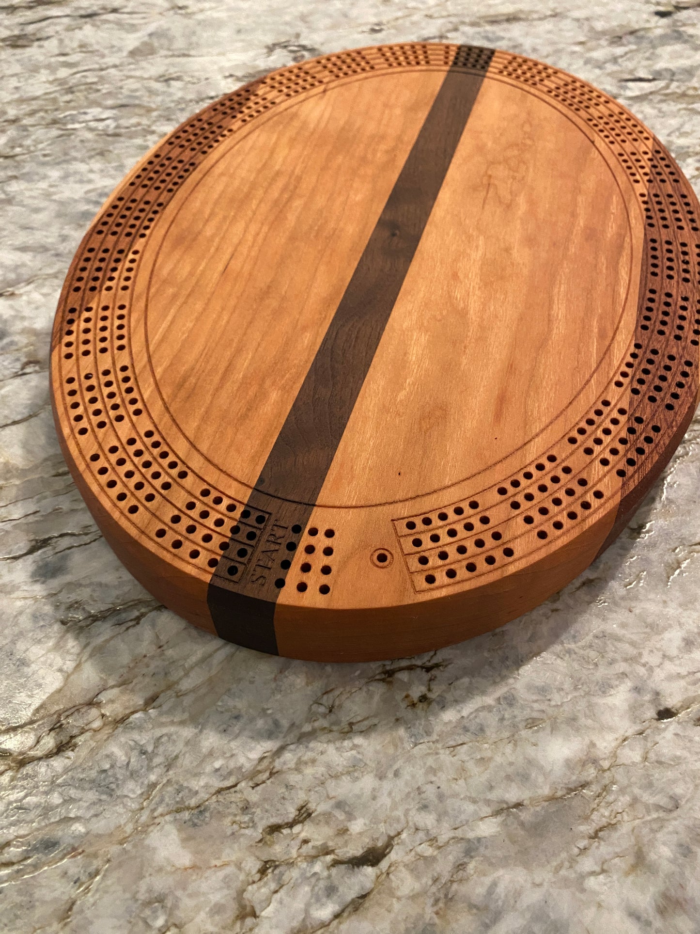 Cribbage board - Cherry, Walnut, and Sapele (Customizable) - 4 lane