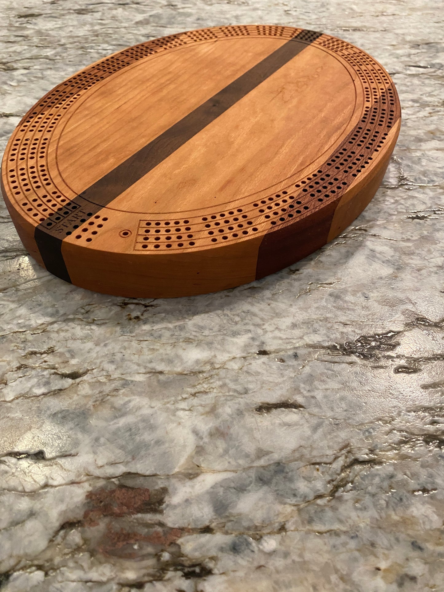 Cribbage board - Cherry, Walnut, and Sapele (Customizable) - 4 lane