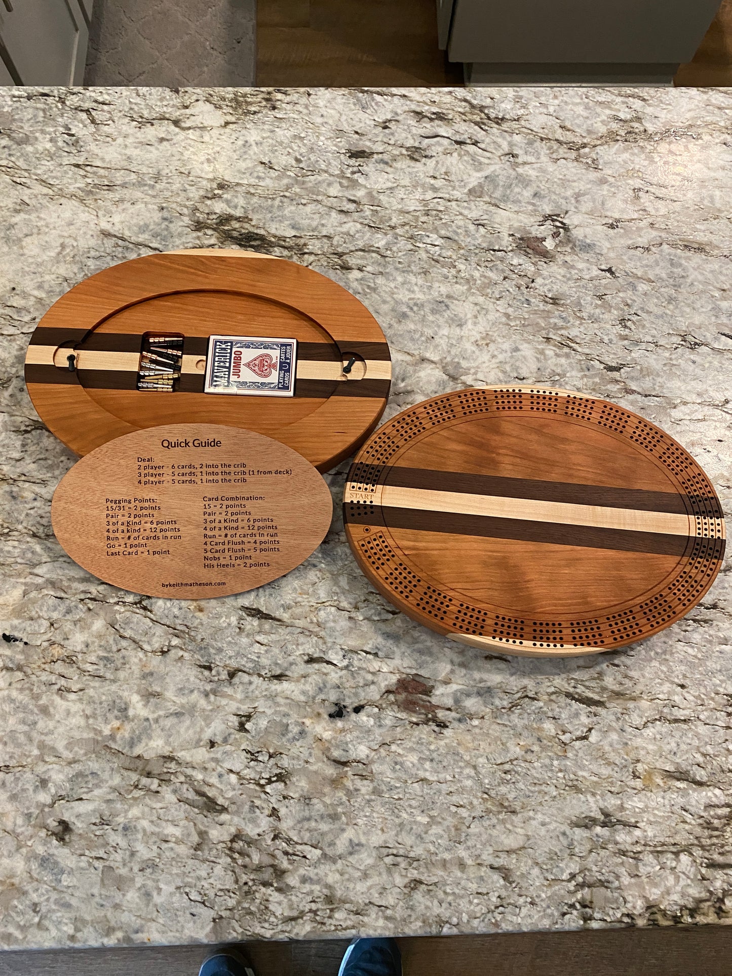 Cribbage board - Cherry, Walnut, and Maple (Customizable) - 4 lane