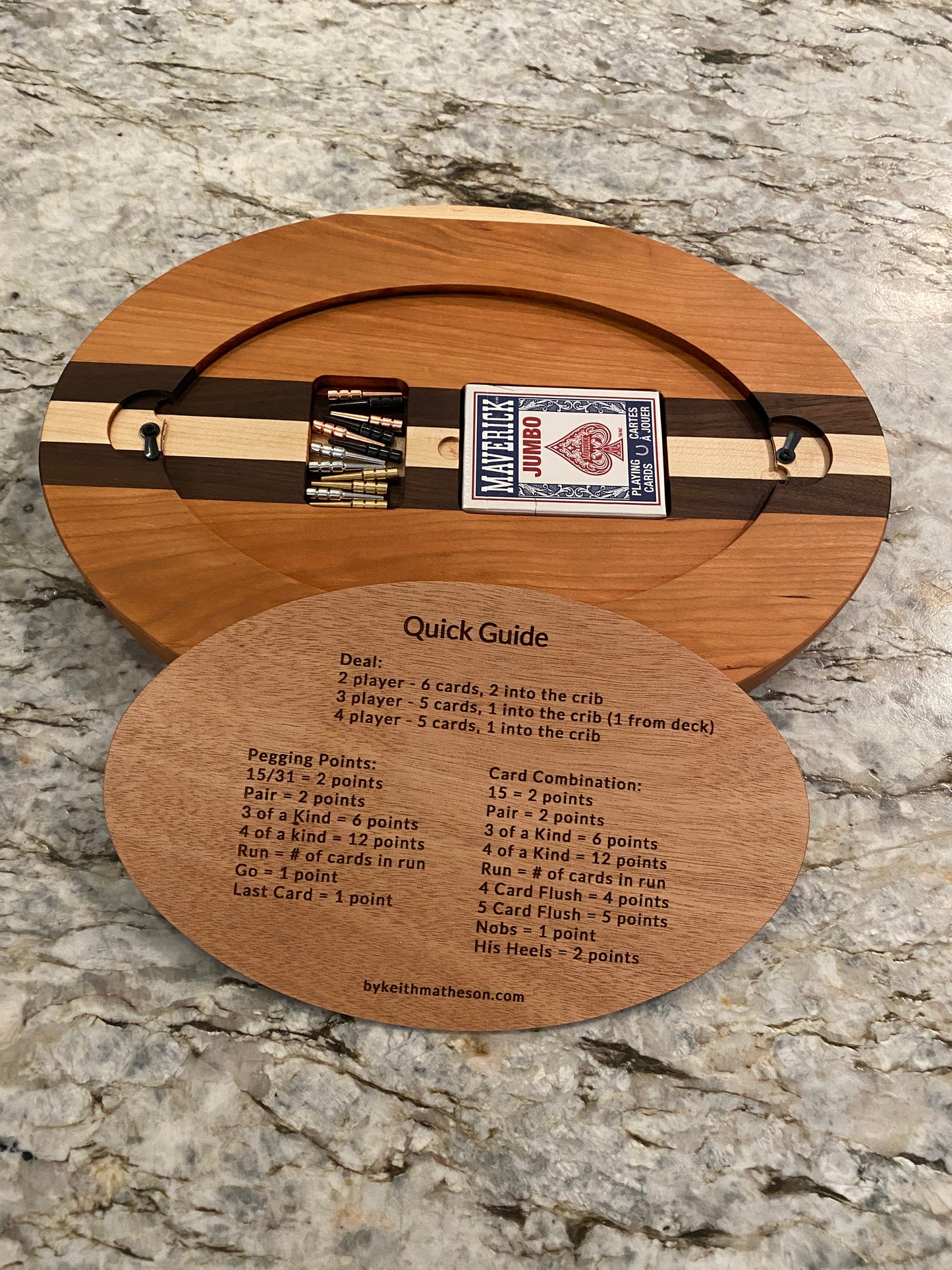 Cribbage board - Cherry, Walnut, and Maple (Customizable) - 4 lane