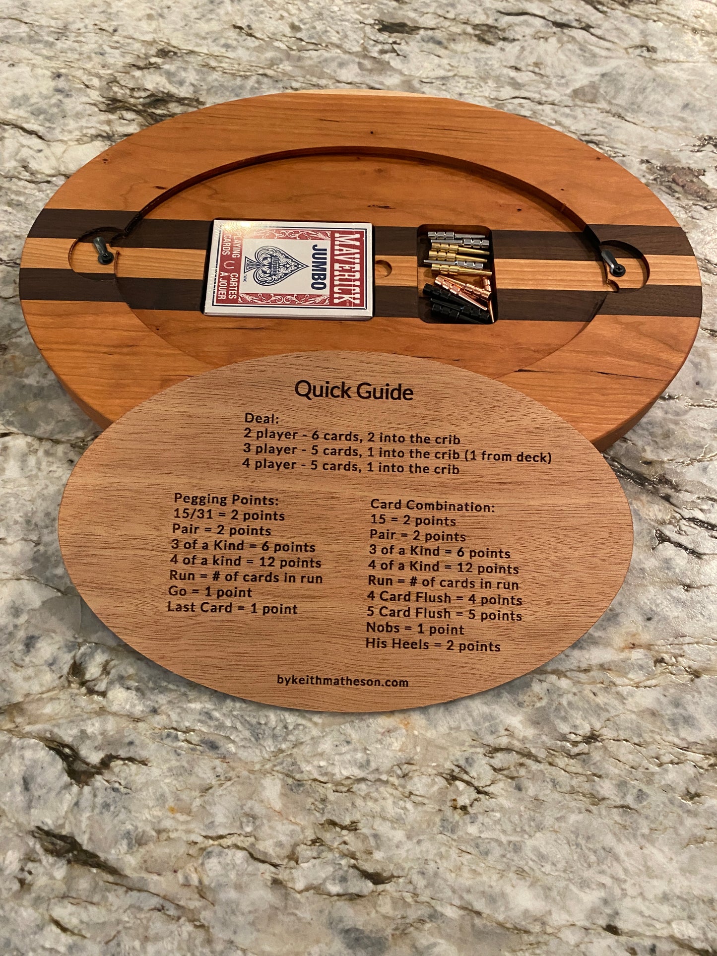 Cribbage board - Cherry, Walnut, and Maple (Customizable) - 4 lane