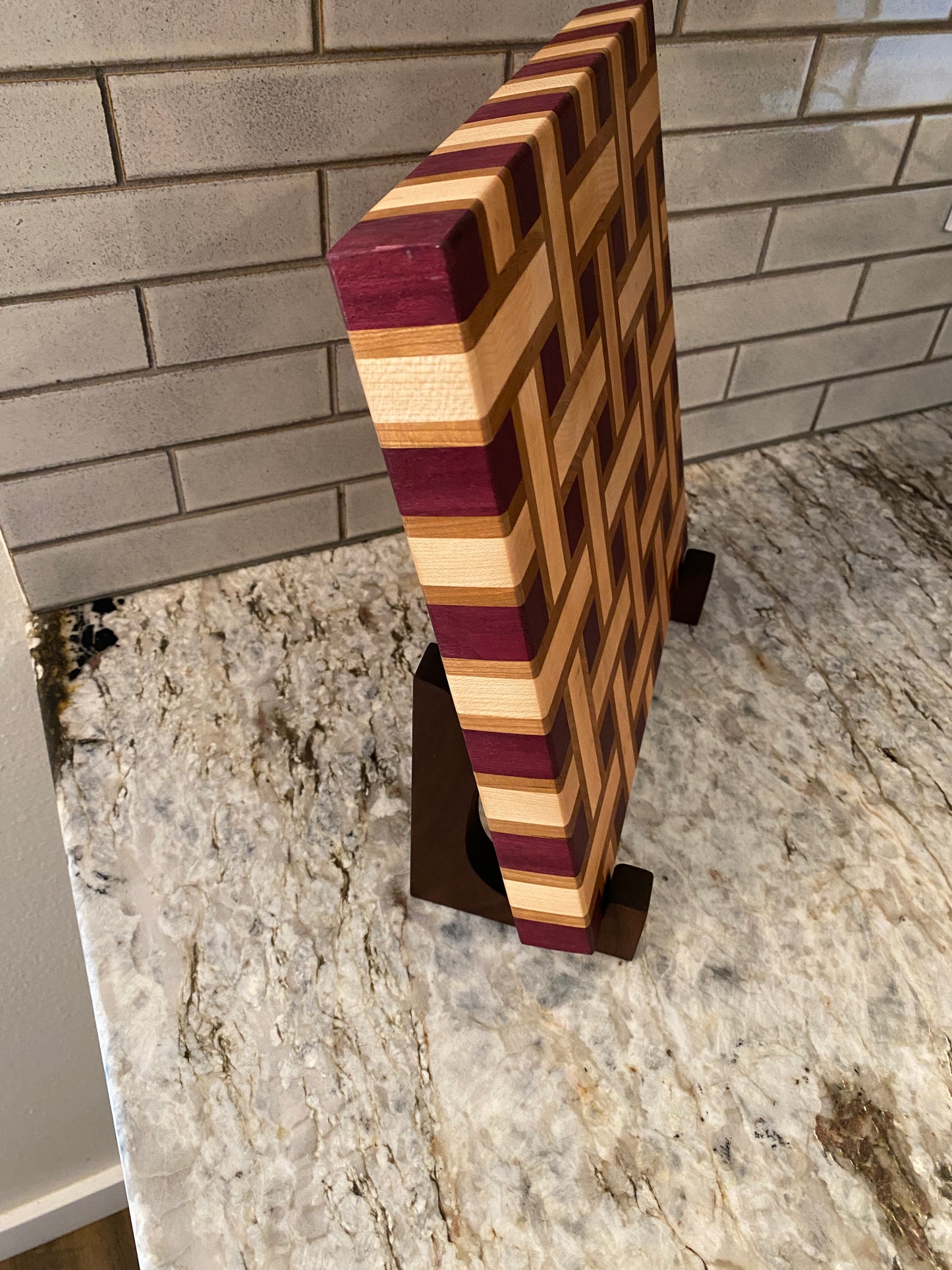 Basketweave end grain cutting board/chopping block Maple, Cherry, and Purple Heart