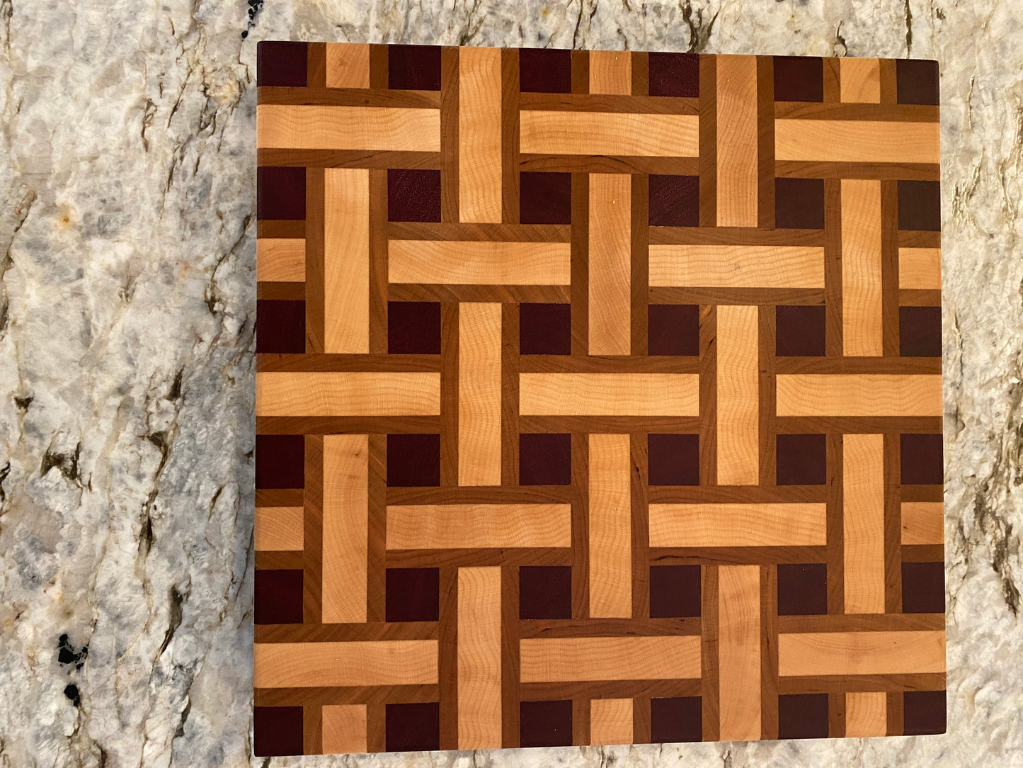 Basketweave end grain cutting board/chopping block Maple, Cherry, and Purple Heart