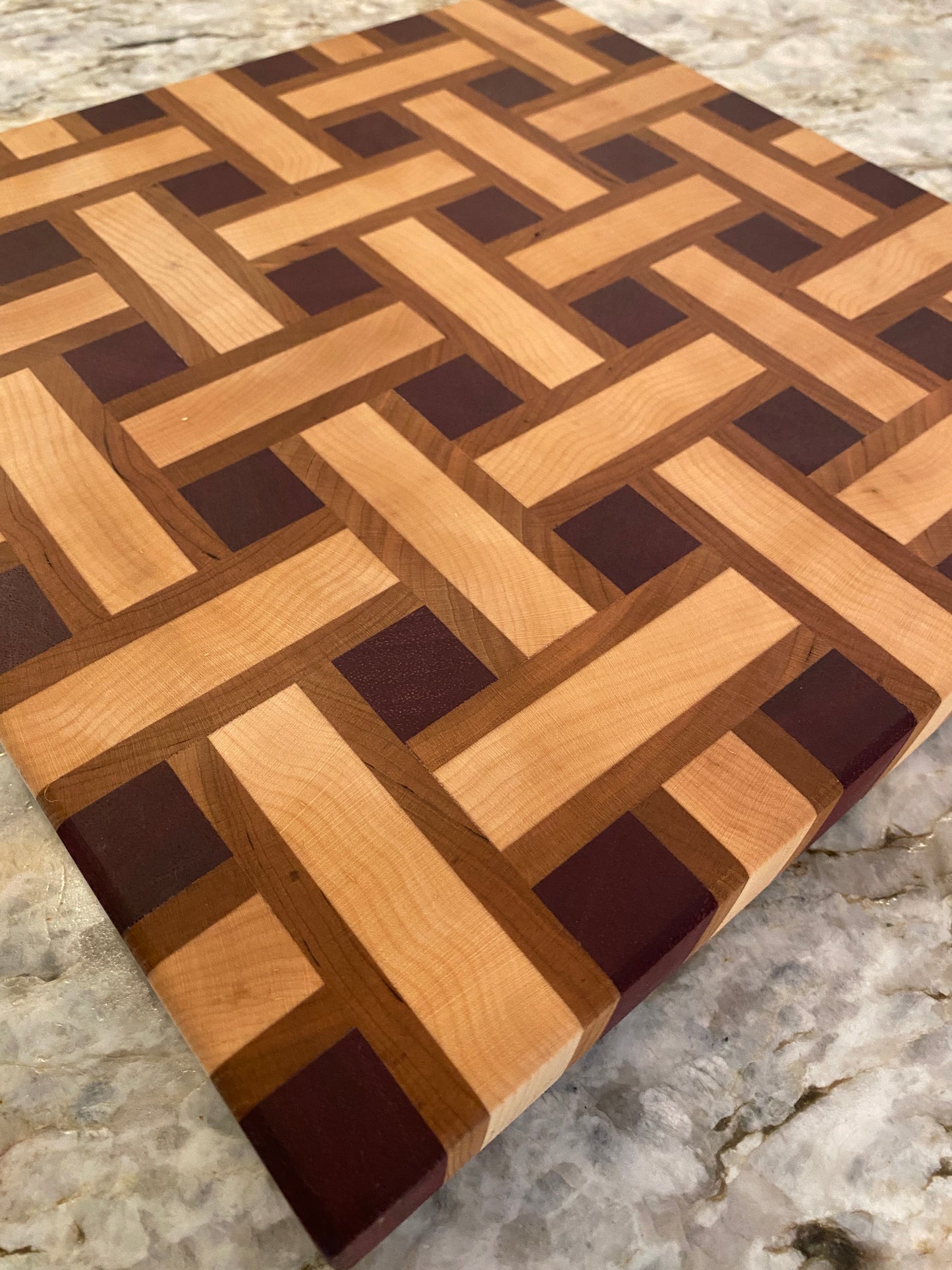 Basketweave end grain cutting board/chopping block Maple, Cherry, and Purple Heart