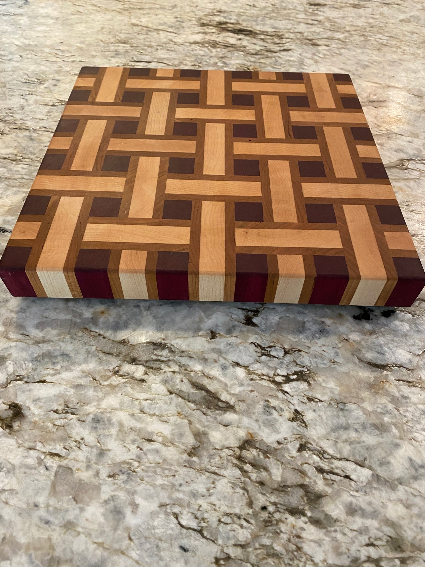 Basketweave end grain cutting board/chopping block Maple, Cherry, and Purple Heart