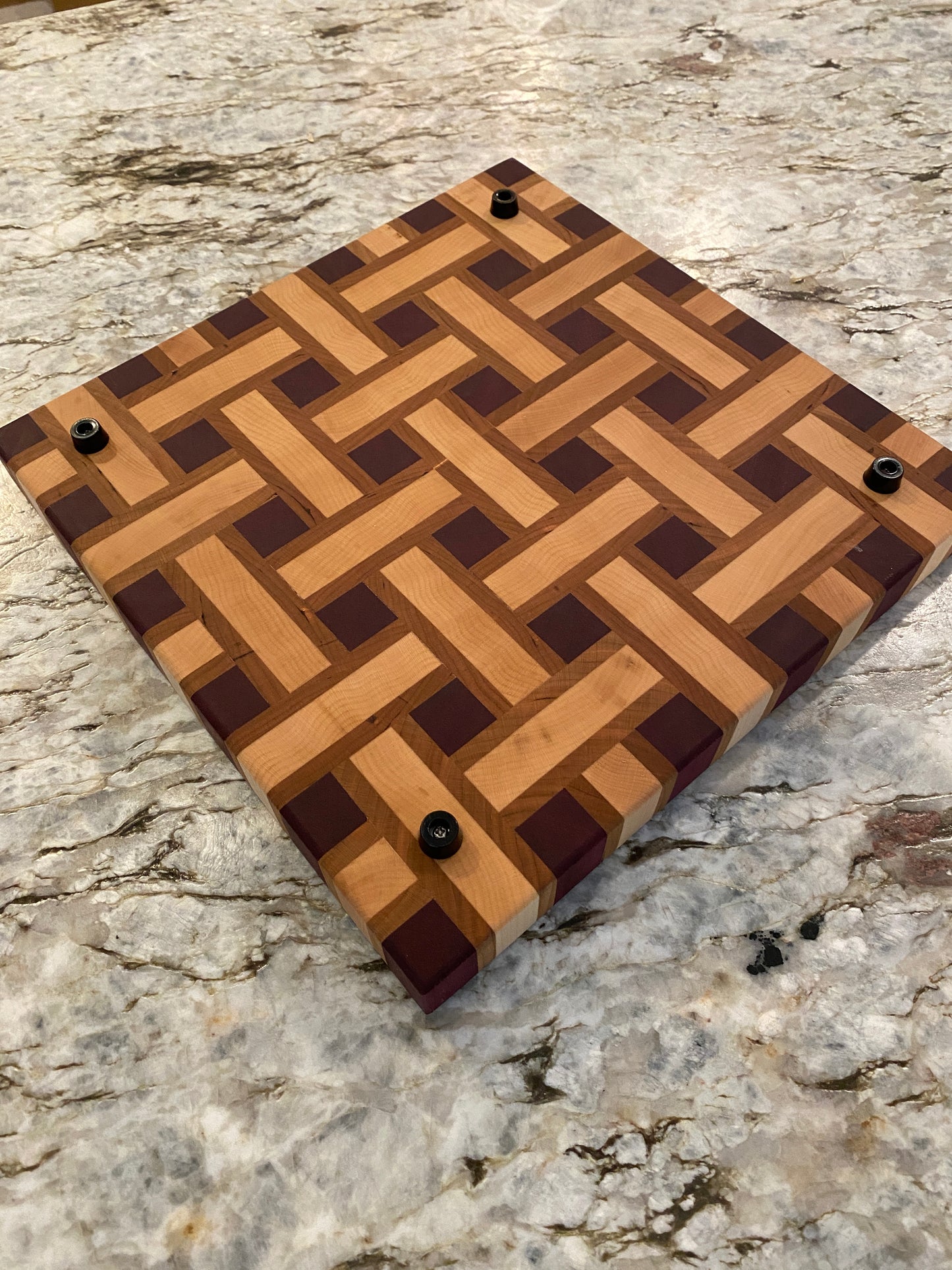 Basketweave end grain cutting board/chopping block Maple, Cherry, and Purple Heart