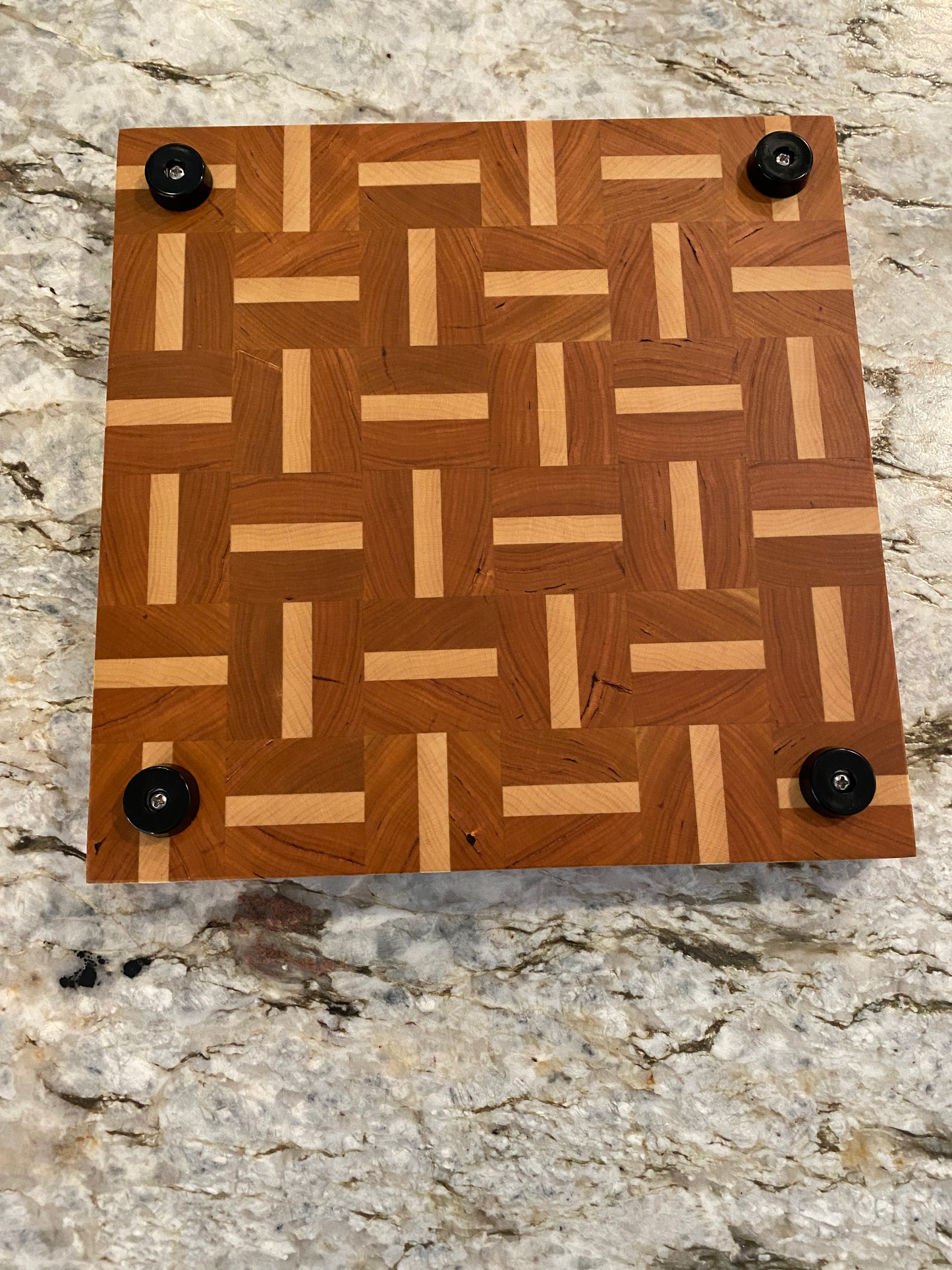 Cherry end grain cutting board/chopping block with Maple basketweave