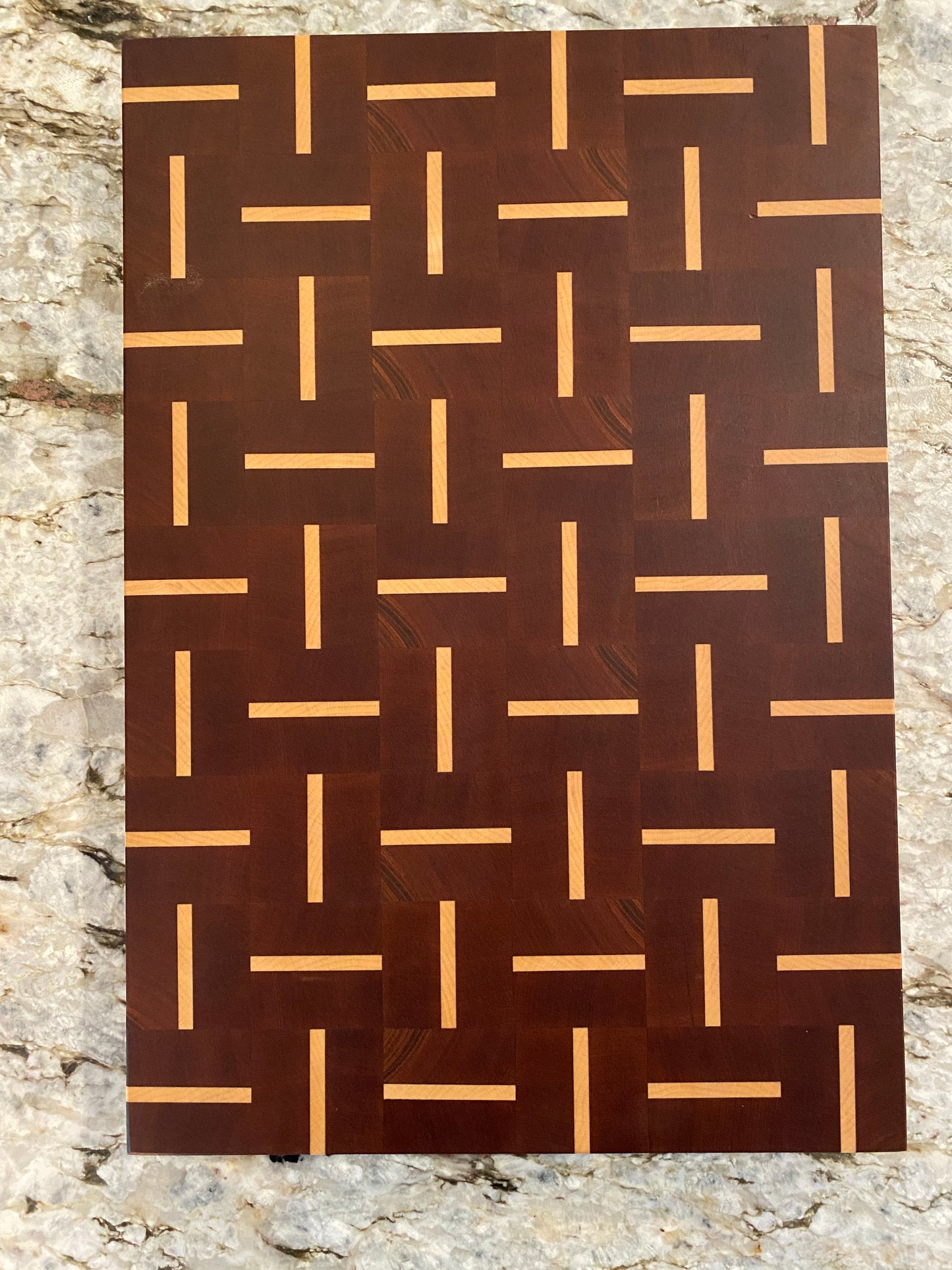 Sapelle end grain cutting board/chopping block with Maple basketweave