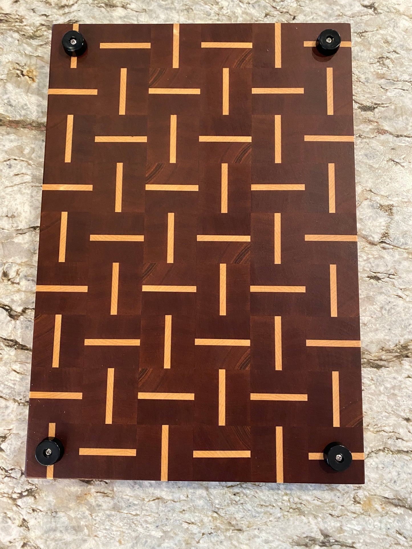 Sapelle end grain cutting board/chopping block with Maple basketweave