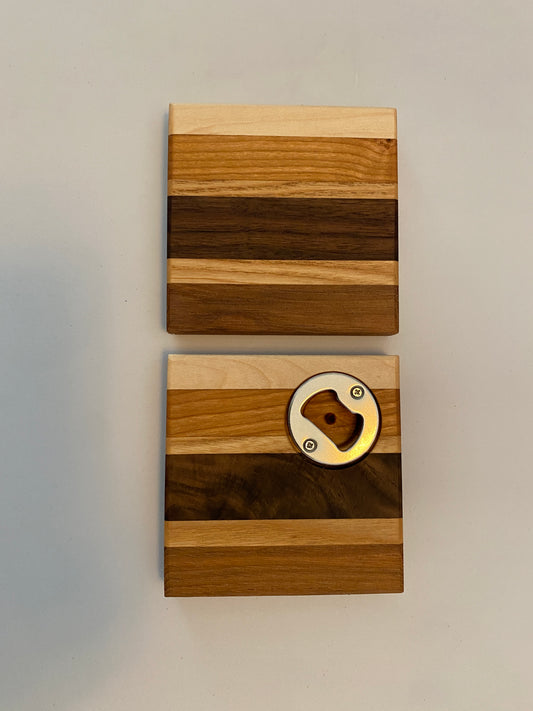 Coaster with built in bottle opener