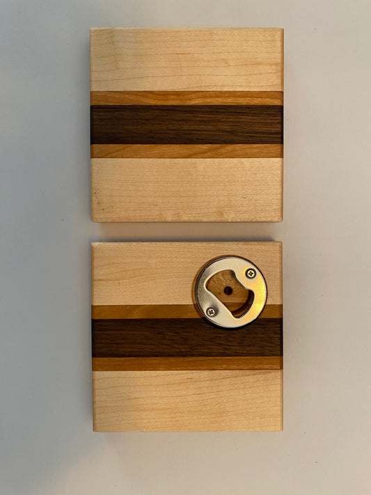 Coaster with built in bottle opener