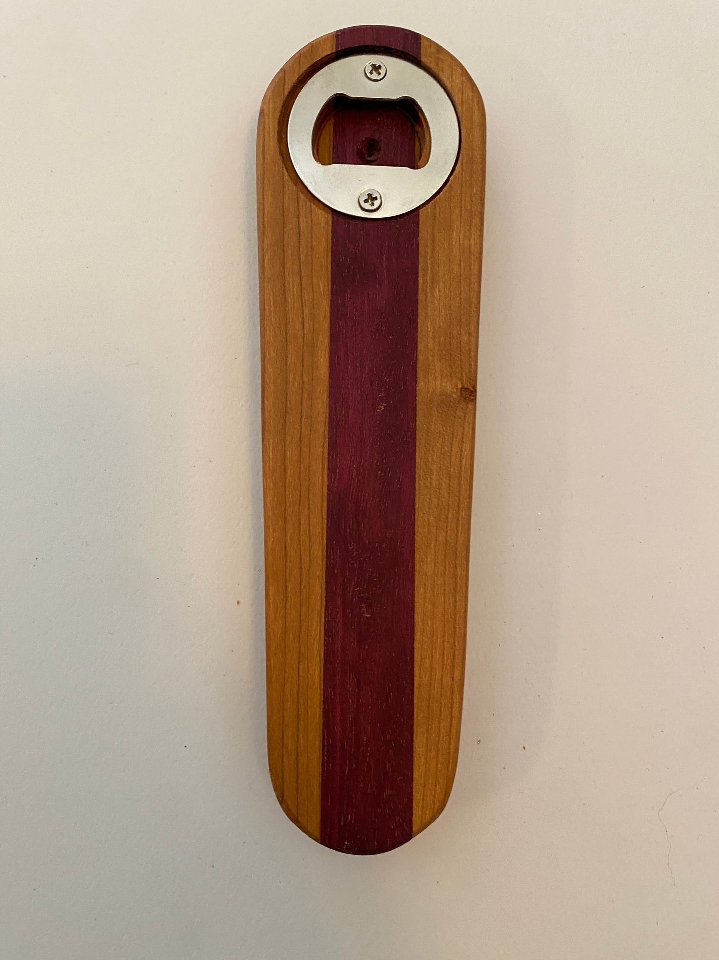 Large Hardwood Bottle Opener - Cherry and Purple Heart