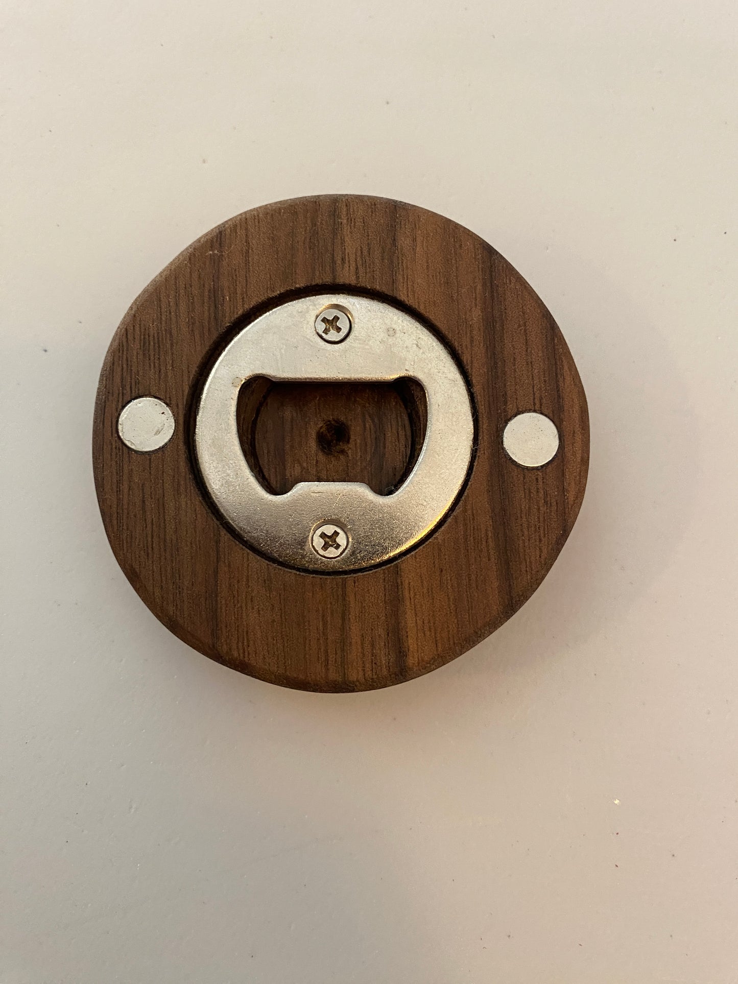 Round Hardwood Bottle Opener - Walnut with magnets