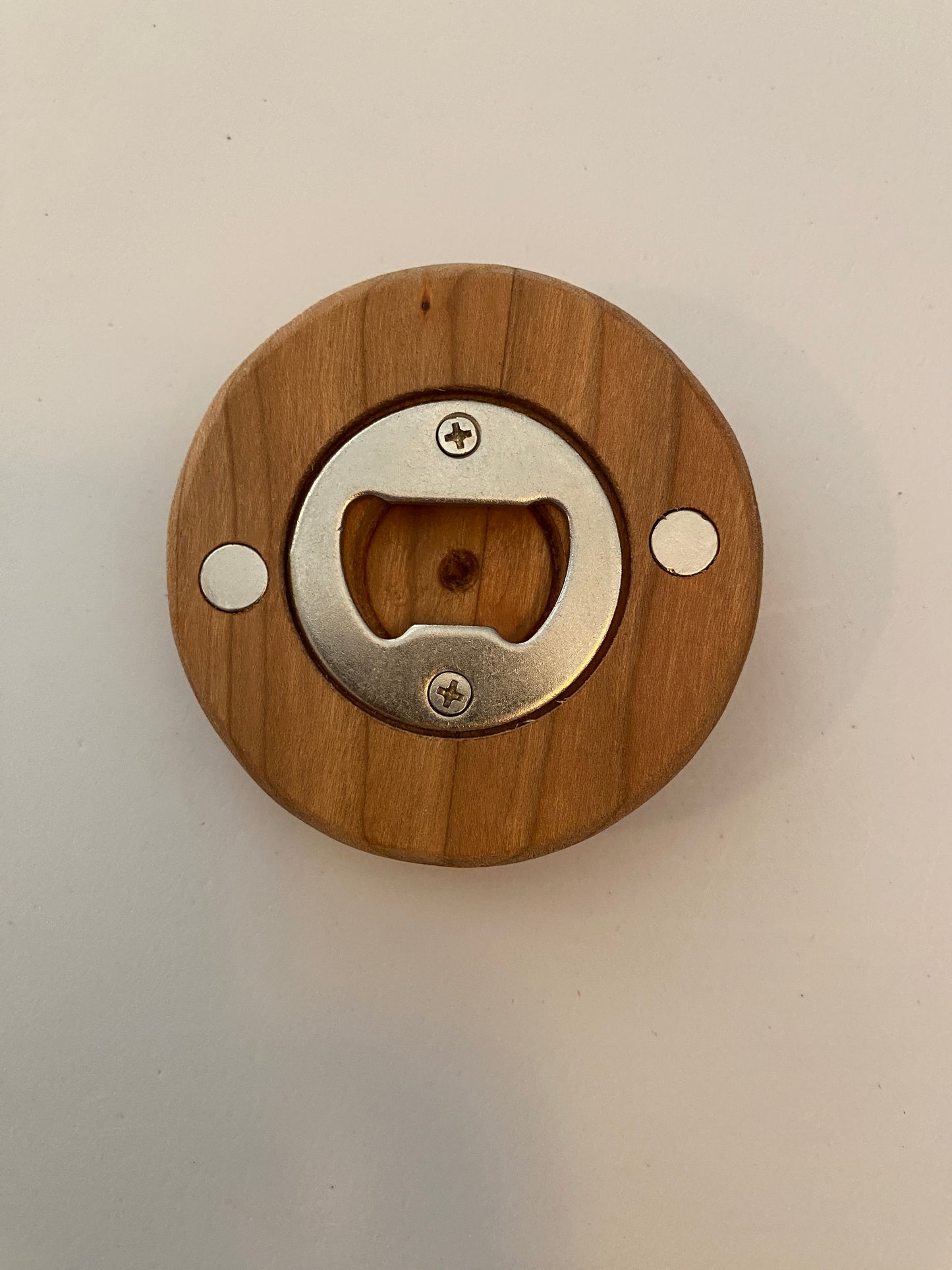Round Hardwood Bottle Opener - Cherry with magnets
