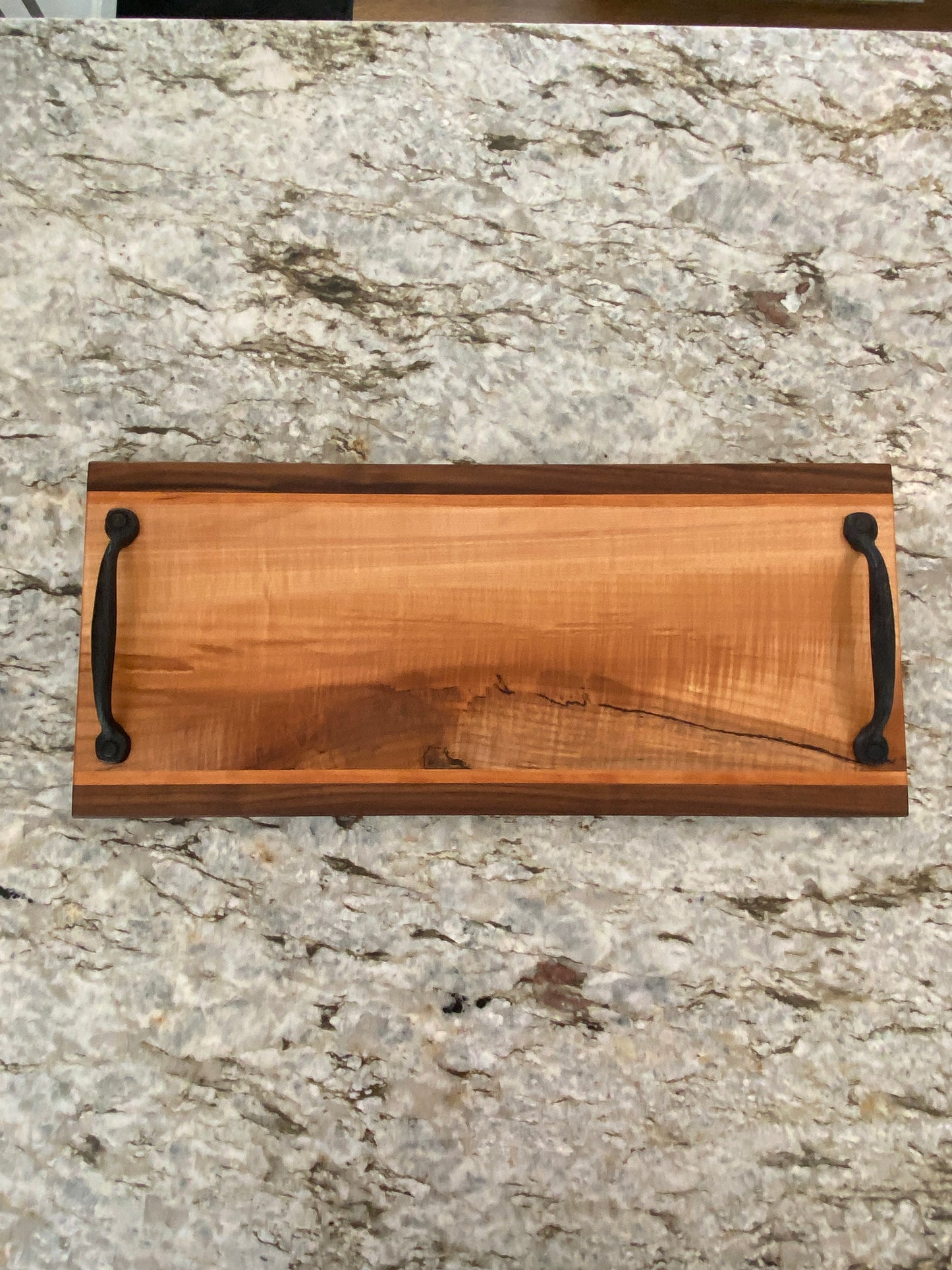 Figured Maple, Cherry and Walnut Serving/Charcuterie Board with handles