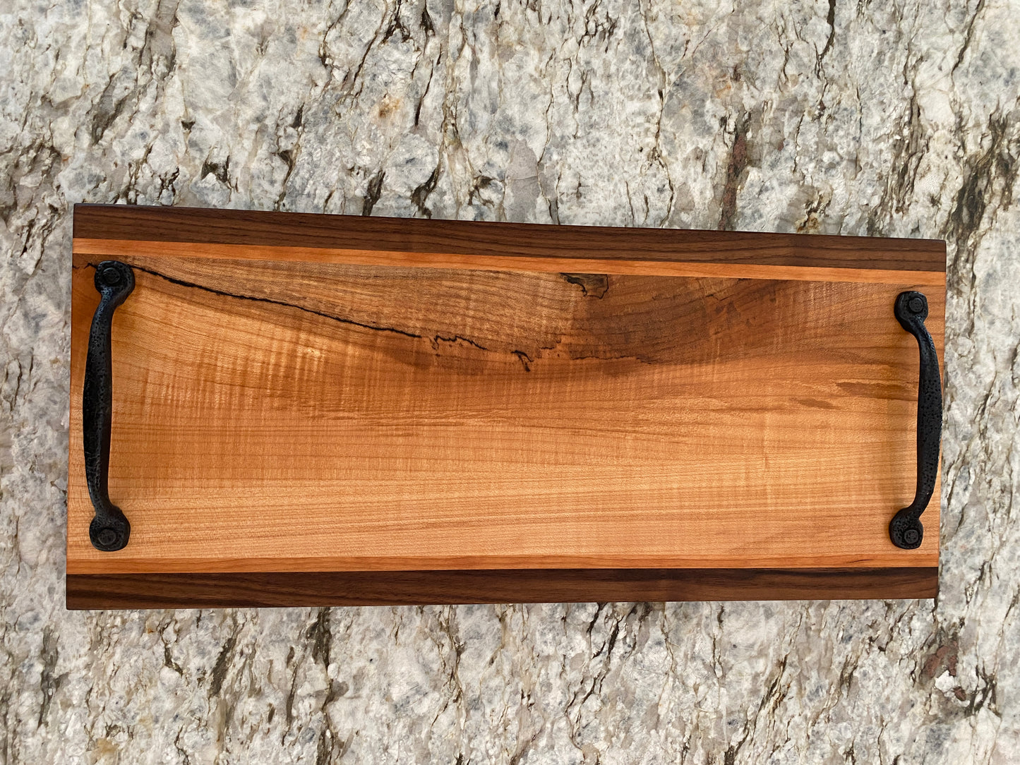 Figured Maple, Cherry and Walnut Serving/Charcuterie Board with handles