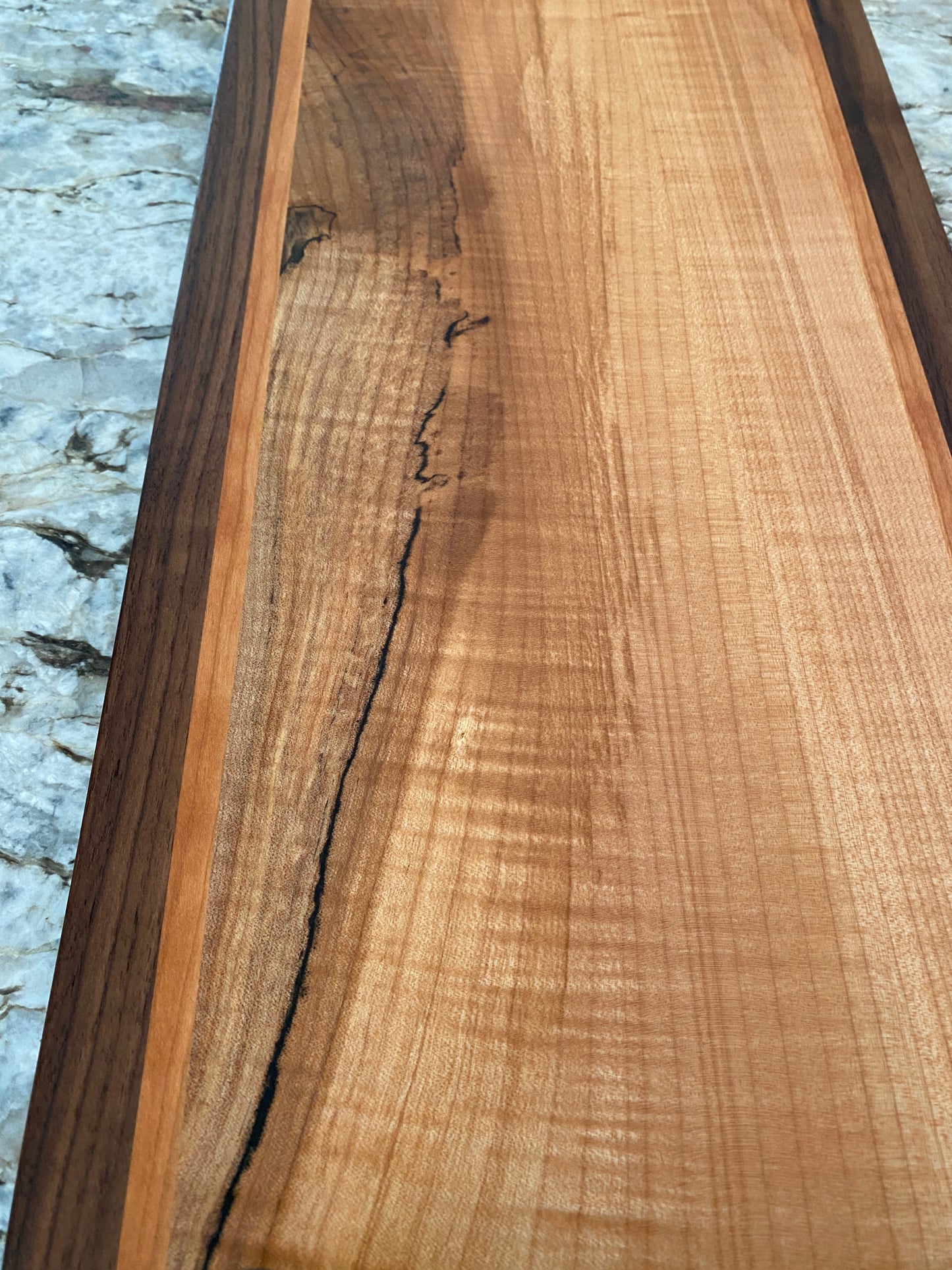 Figured Maple, Cherry and Walnut Serving/Charcuterie Board with handles