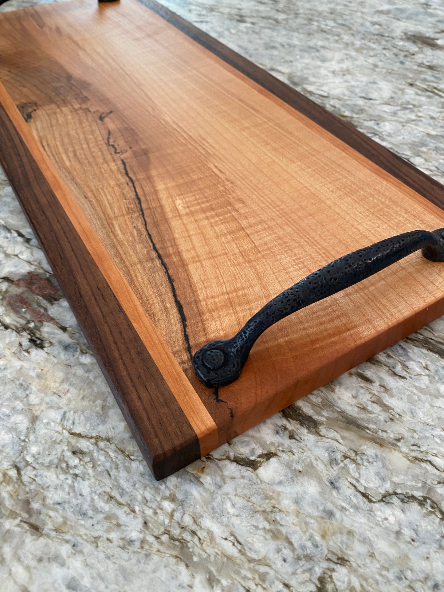 Figured Maple, Cherry and Walnut Serving/Charcuterie Board with handles