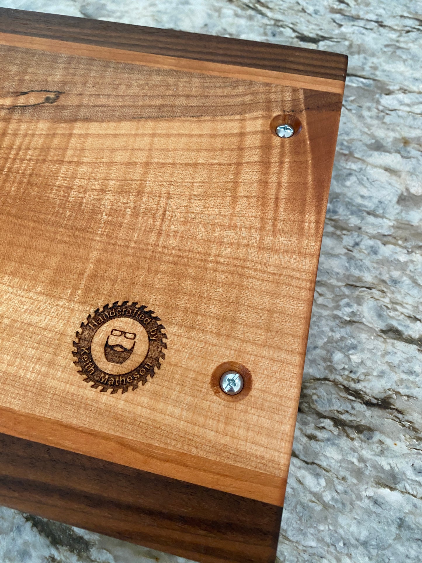 Figured Maple, Cherry and Walnut Serving/Charcuterie Board with handles