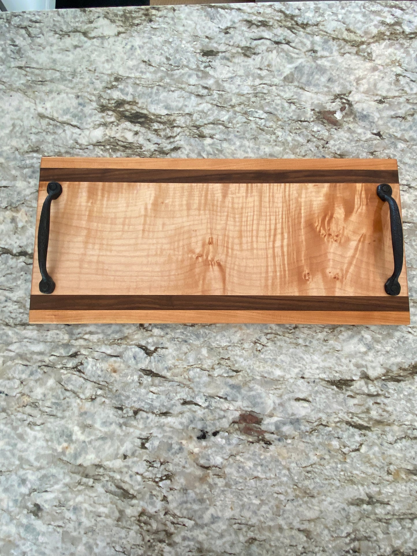 Figured Maple, Walnut and Cherry Serving/Charcuterie Board with handles