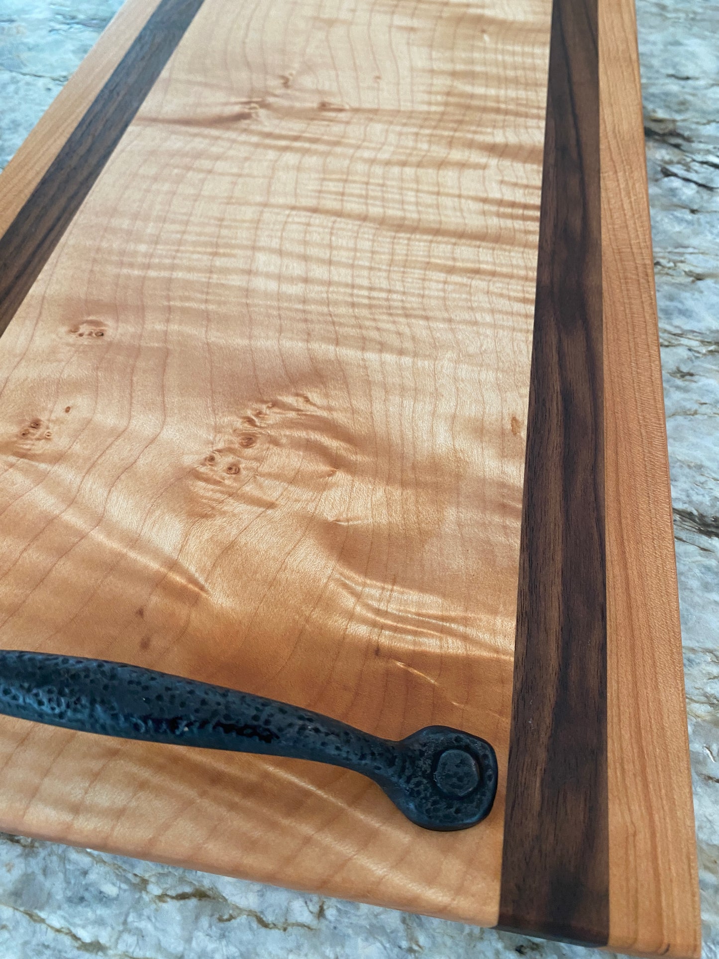 Figured Maple, Walnut and Cherry Serving/Charcuterie Board with handles