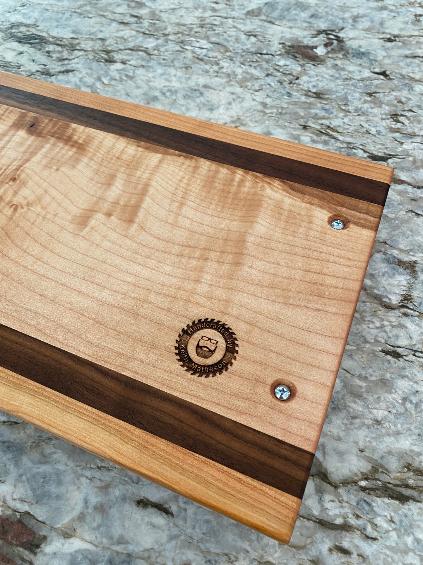 Figured Maple, Walnut and Cherry Serving/Charcuterie Board with handles